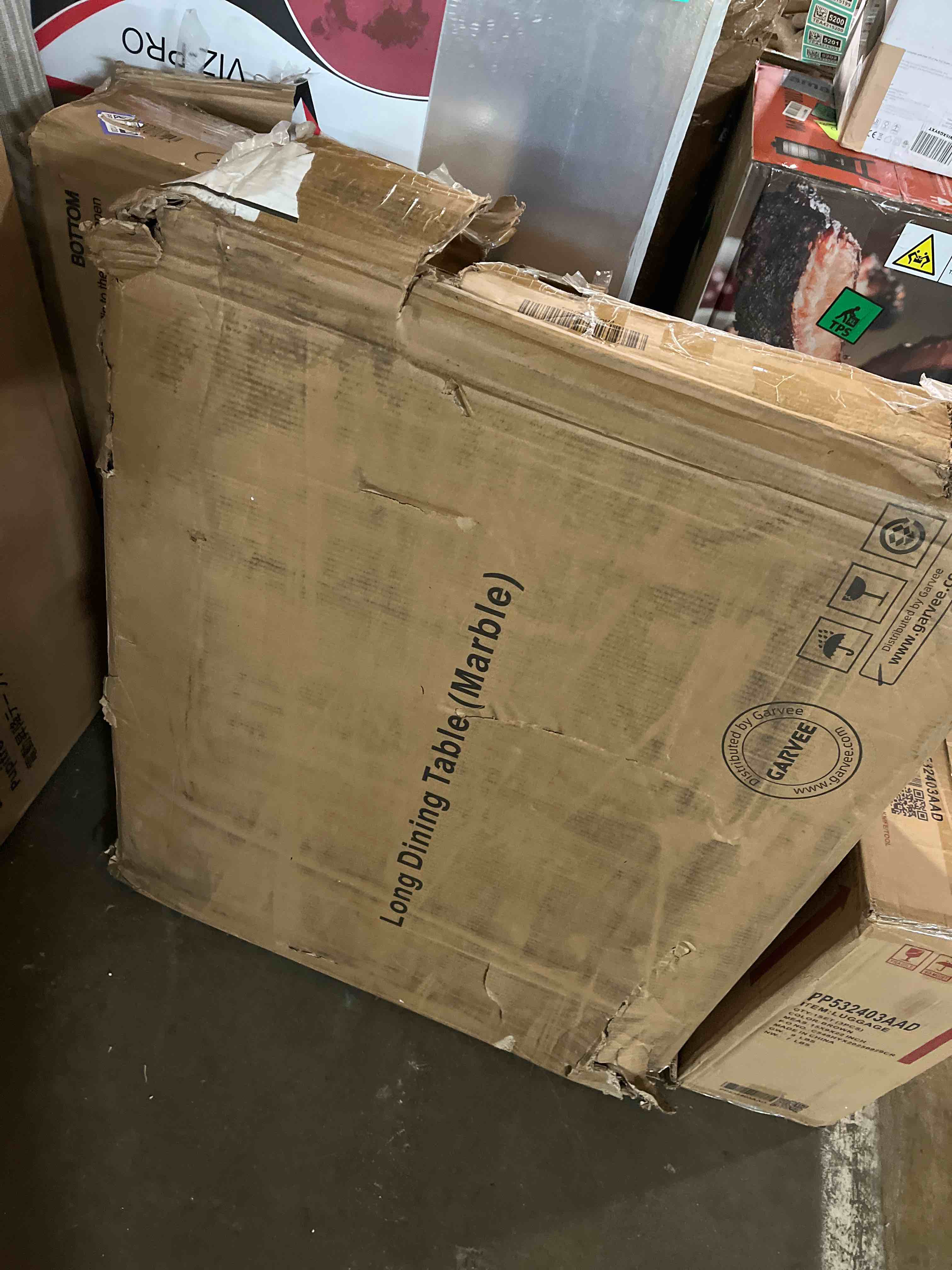 Condition photo showing As Is for 50" White Modern Sintered Stone Dining Table Set for 4 Faux Marble Dining Table with 4 Upholstered PU Leather Chair Dining Room Table Set of 4(1White Table+4 Cream White Chairs)(INCOMPLETE AND CHAIRS NOT INCLUDED)