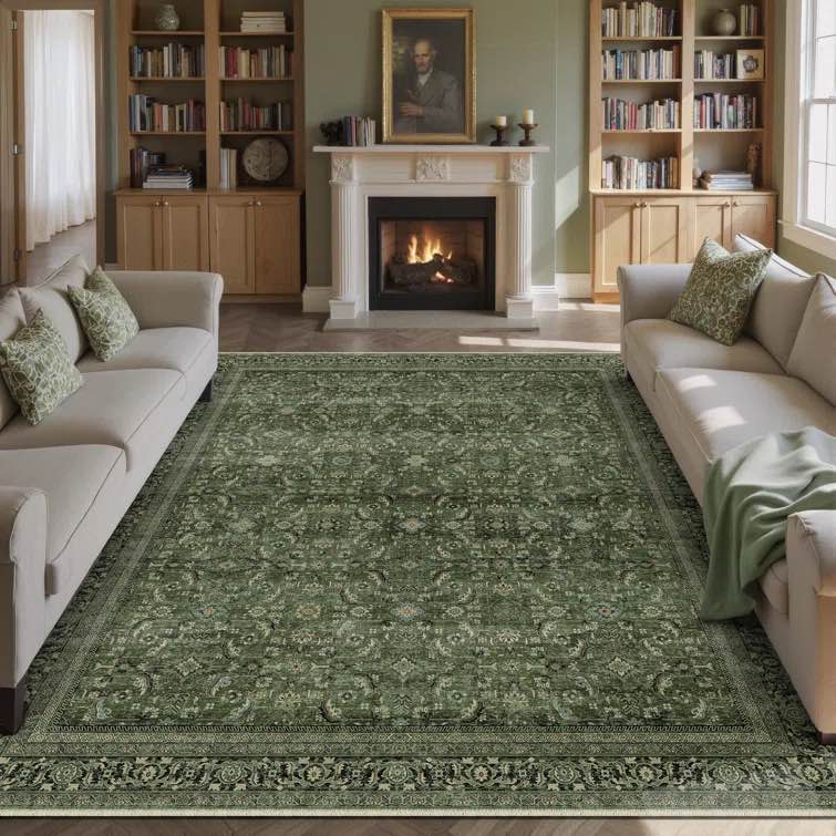 goudeau vintage green area rugs for living room with non-slip backing