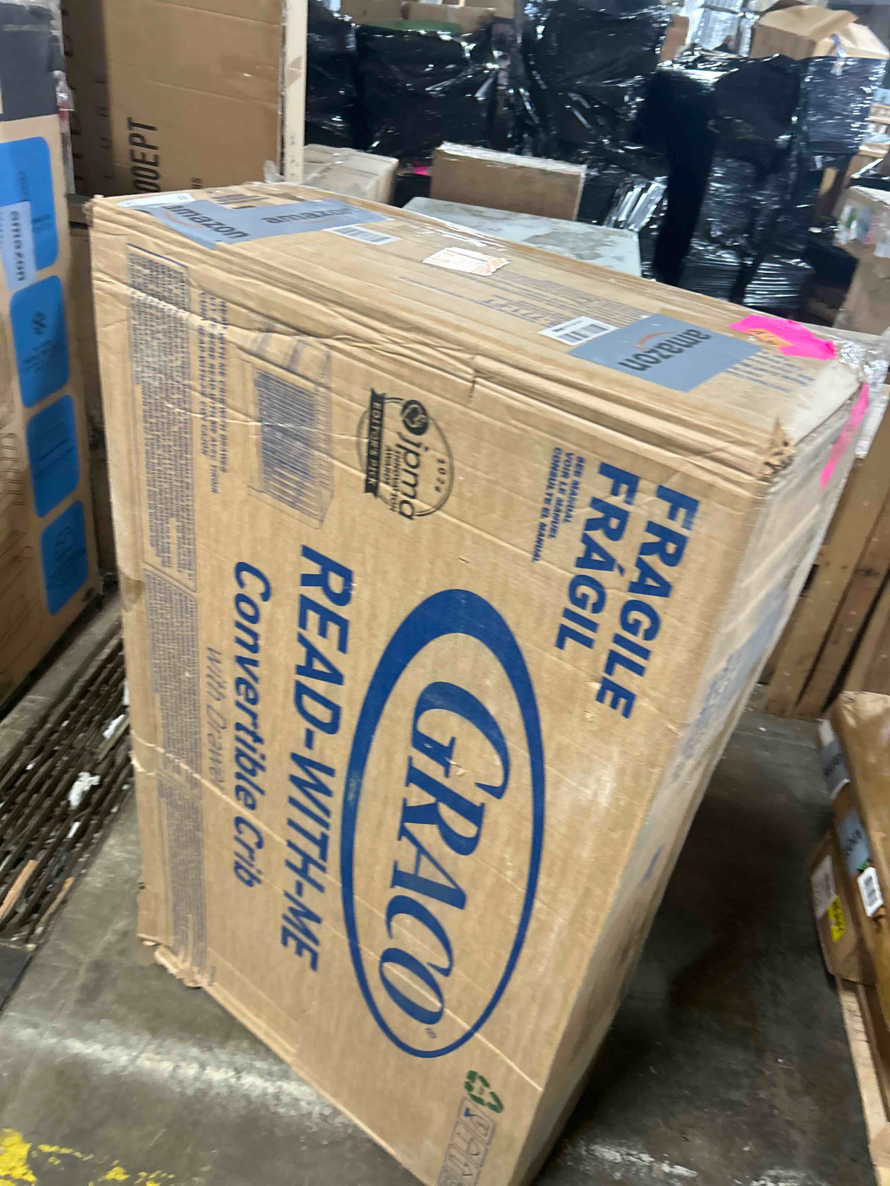 Condition photo showing New/Like New for Graco Read-with-Me 4-in-1 Convertible Crib with Drawer (White with Driftwood) - GREENGUARD Gold Certified Converts to Toddler Bed, Daybed, and Functional Bookshelves