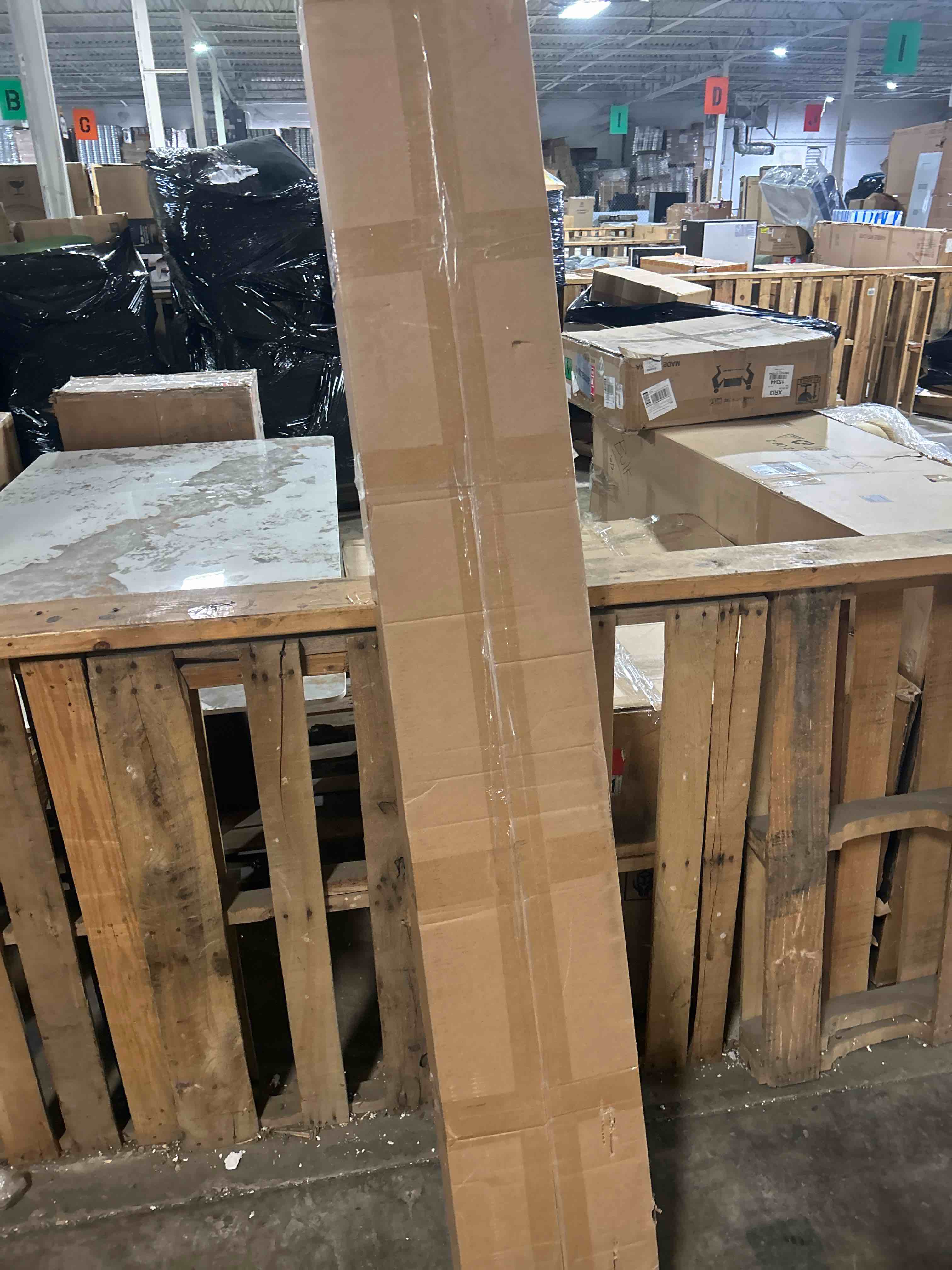 Condition photo showing New/Like New for Wall Room Divider, Modern Freestanding Wood Room Divider Screen with Shelf & Cabinet Storage for Living Room,Office, Bedroom (Grey+Black, 31.5" L x 9.5" W x 79.5" H)