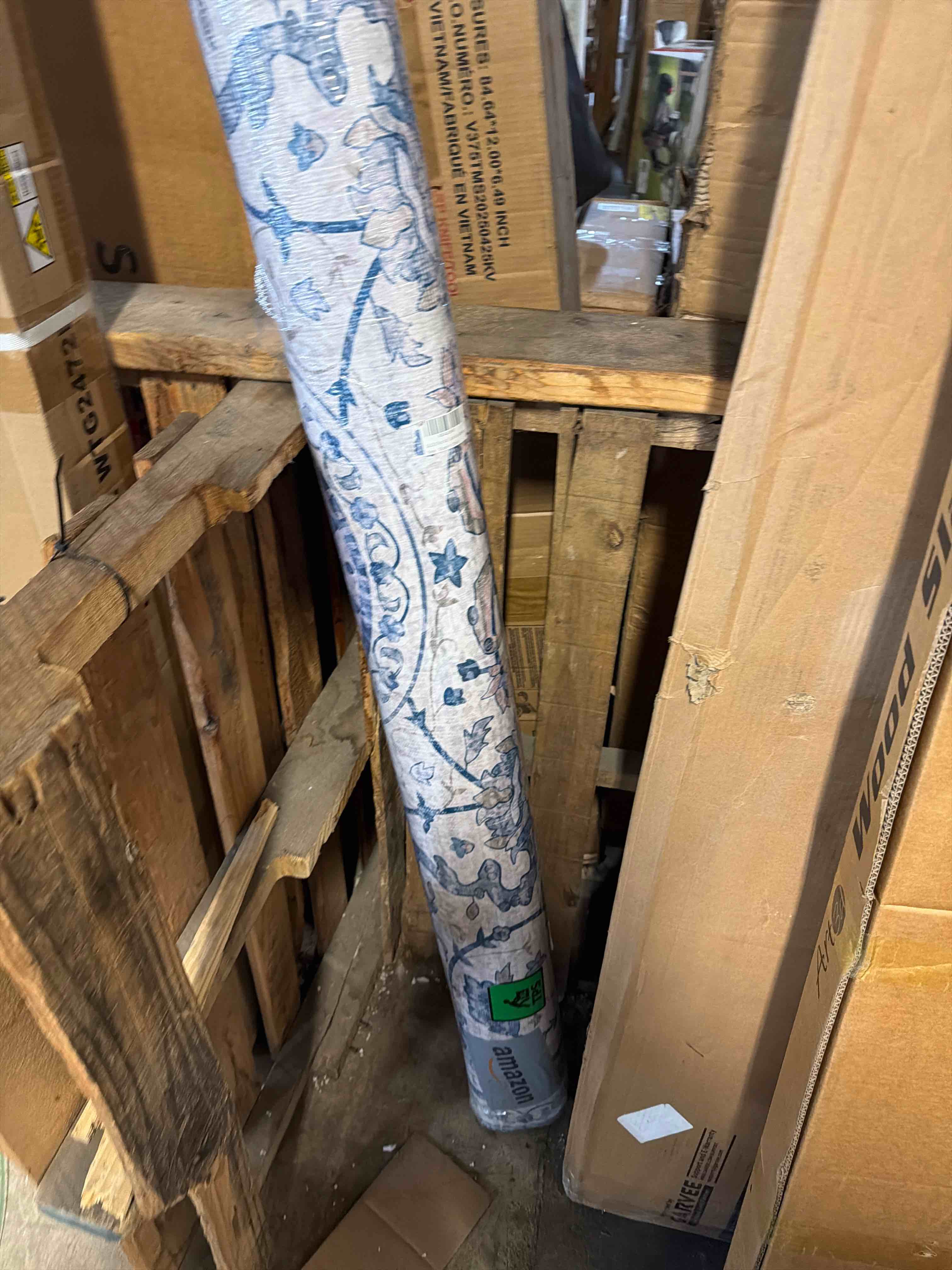 Condition photo showing New/Like New for SALLOUS Vinyl Floor Mat for Home, 6' x 9' Waterproof Area Rug for Living Room, Area Rug for Bedroom, Slip Resistant Hard Floor Protector Mat for Kitchen, Bathroom, Entryway (Grayish Blue Bohemian) 6' x 9' (Rectangular) Grayish Blue
