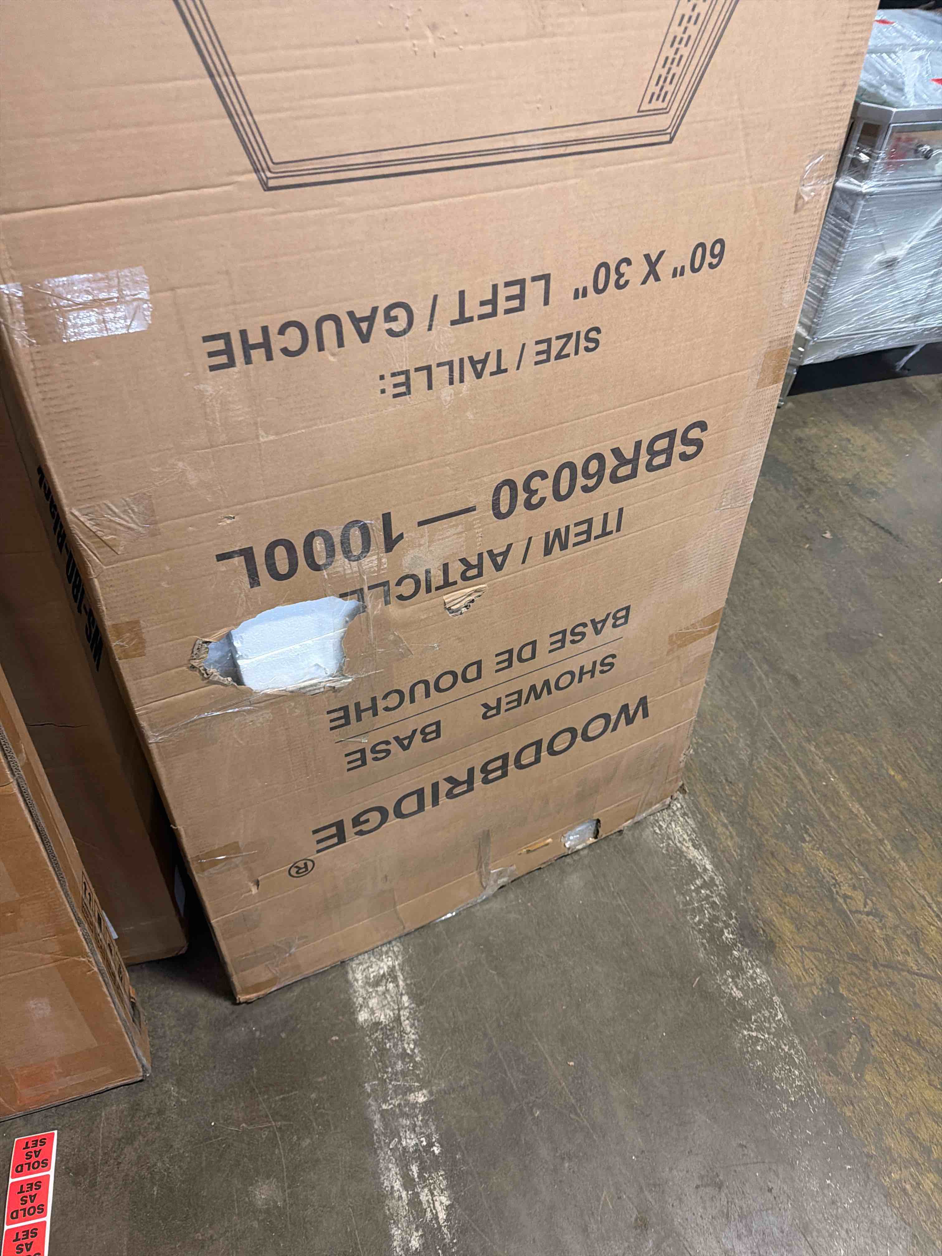 Condition photo showing New/Like New for WOODBRIDGE 48"L x 36"W x 4"H Shower Base,Right Drain,Non-Slip Single Threshold Shower Pan, Solid Surface with Brushed Nickel Linear Drain Cover