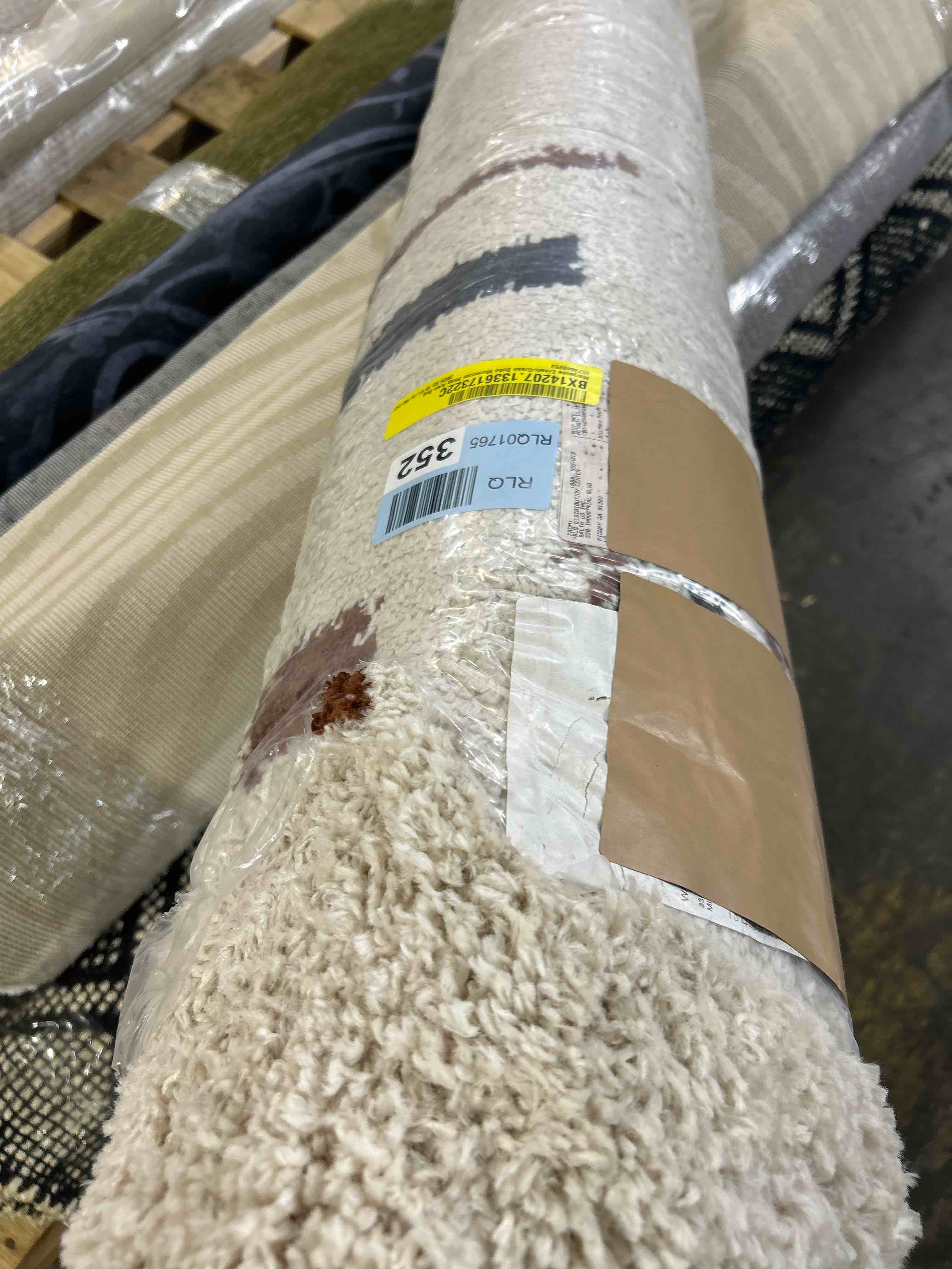 Condition photo showing New/Like New for Marjanne Cream/Green Boho Moroccan Shag Area Rug7”10” by 10”