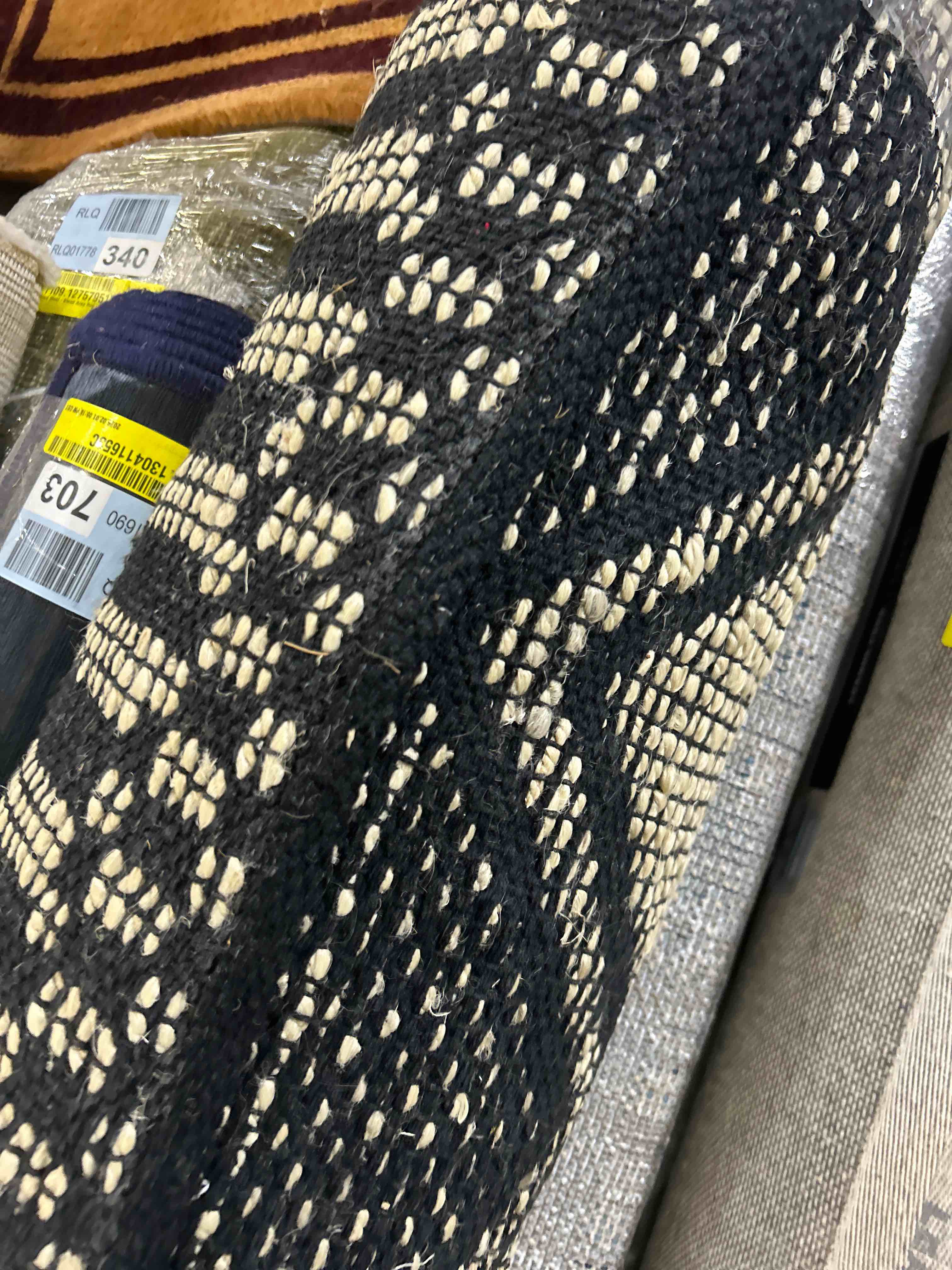 Condition photo showing Good Condition for SAFAVIEH Bohemian Collection Area Rug - 6' Square, Black & Ivory, Handmade Moroccan Tribal Jute, Ideal for High Traffic Areas in Living Room, Bedroom (BOH702A)