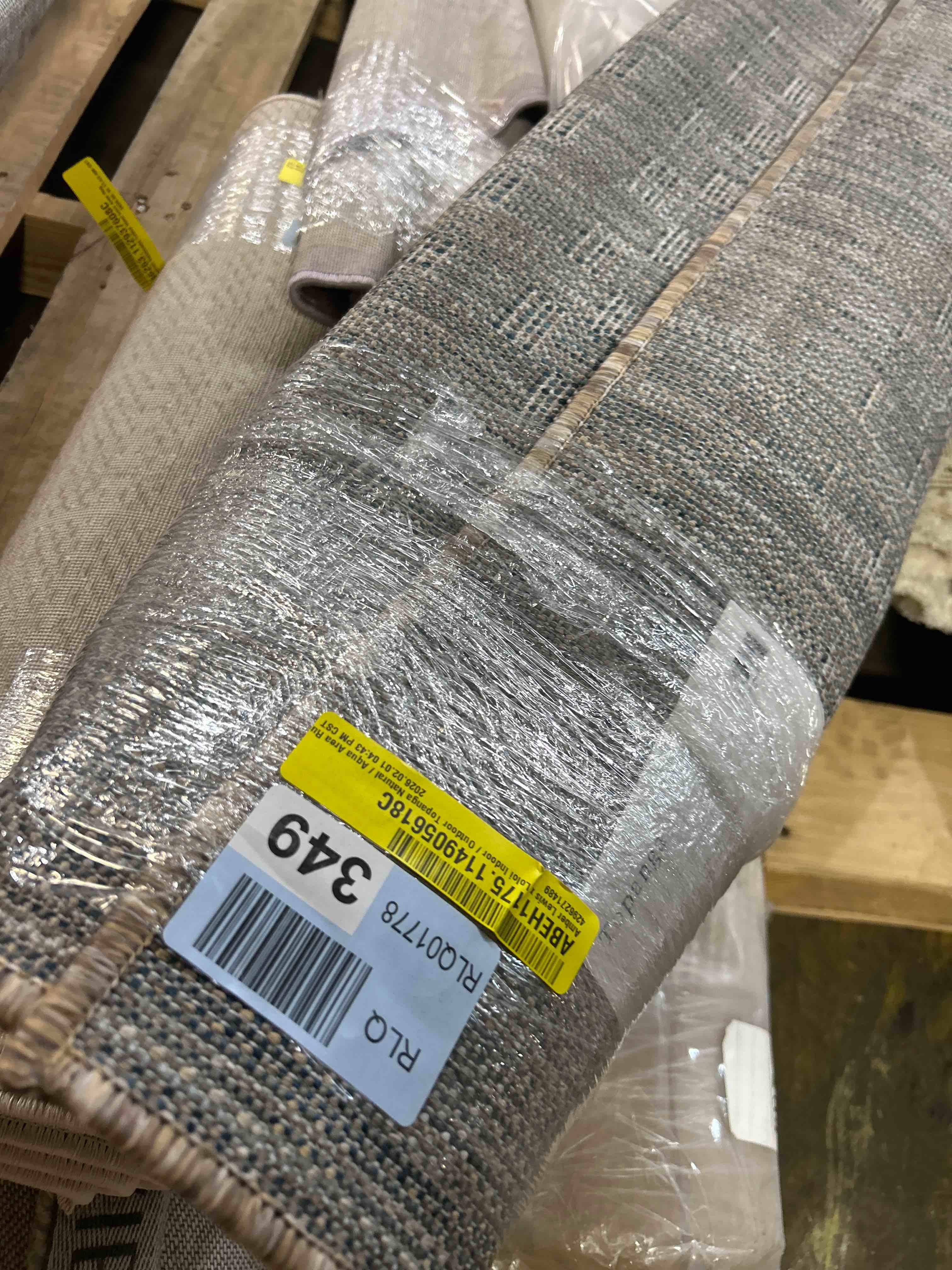 Condition photo showing New/Like New for Amber Lewis x Loloi Indoor / Outdoor Topanga Natural / Aqua Area Rug 7” by 9”
