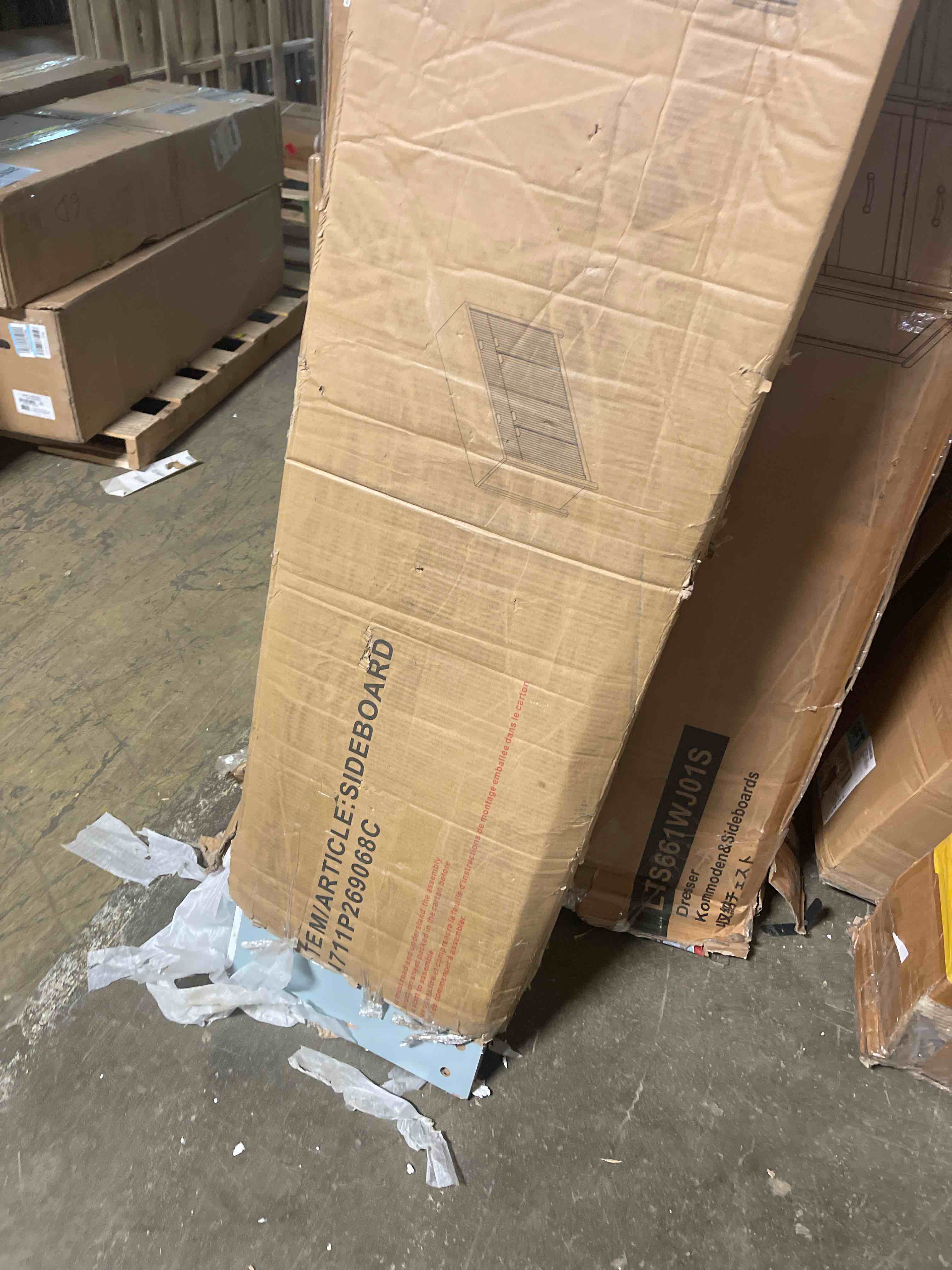 Condition photo showing As Is for Amposei Modern Sideboard Cabinet 60-Inch Wood Console Storage Cabinet Credenza Dining Buffet Table with 4 Doors and Adjustable Shelves for Living Room Entryway, Navy Blue