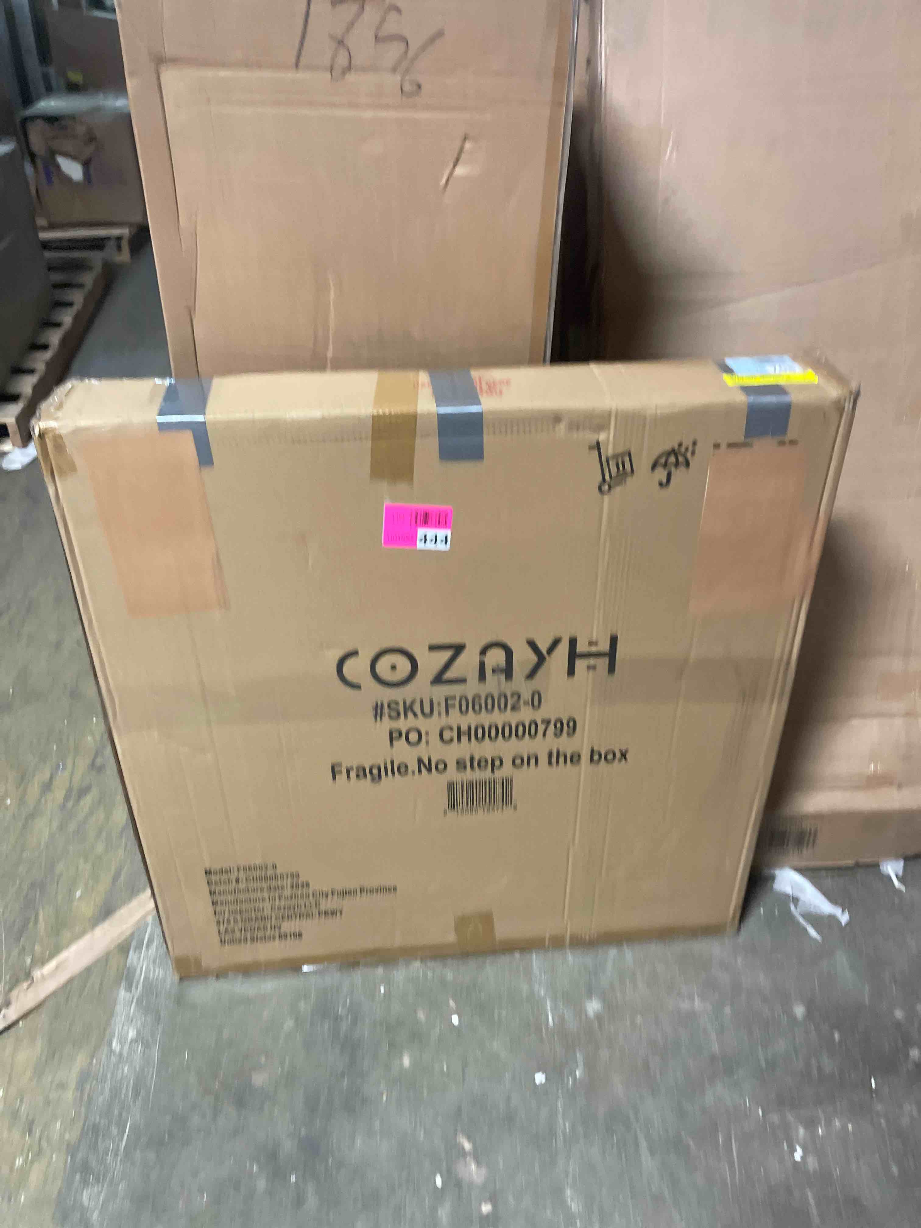 Condition photo showing As Is for Brionica Farmhouse Round Coffee Table, Distressed Tray Top Table With Curved Motif Frame Base For Boho, Rustic, French Country, White