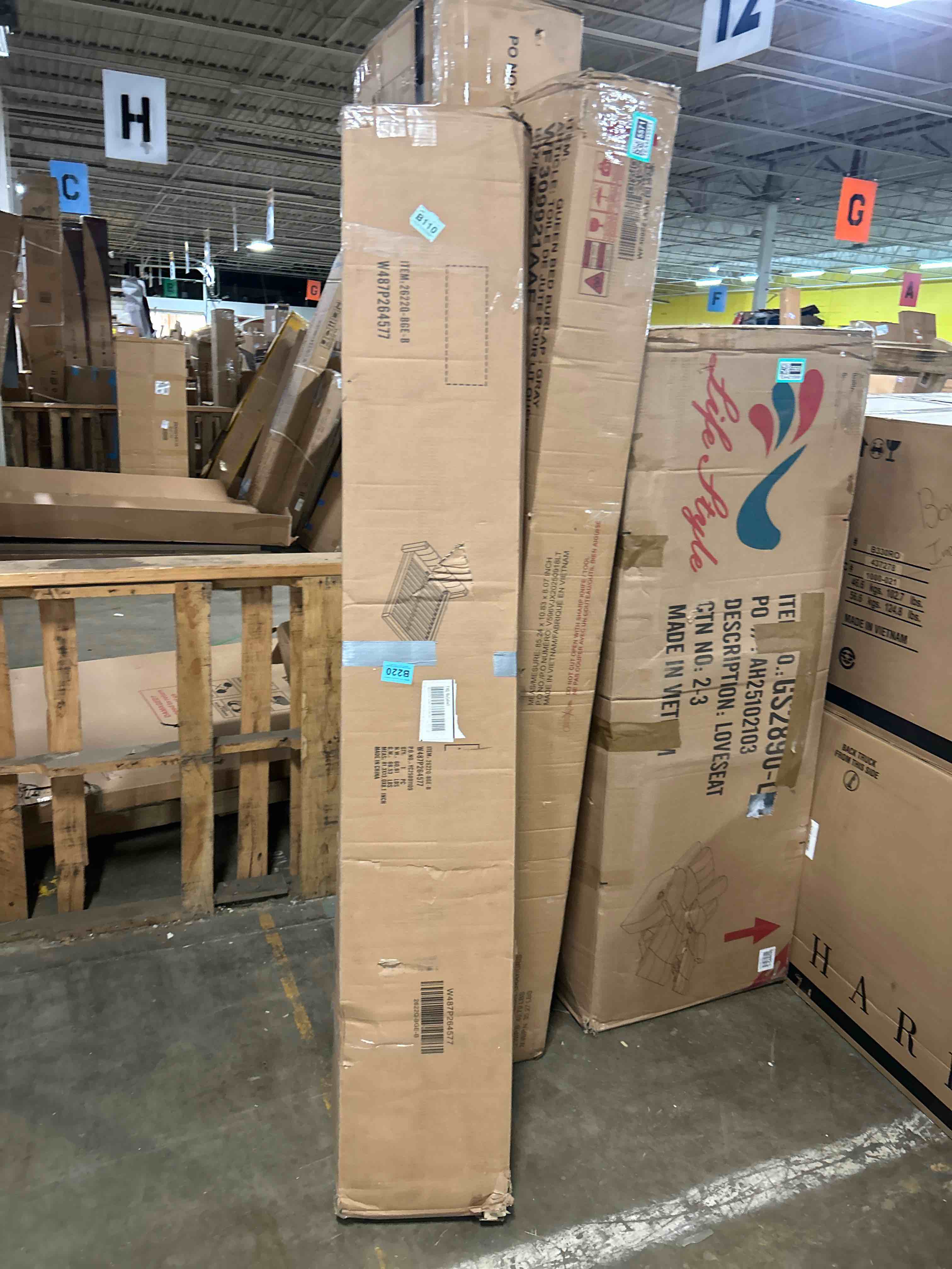 Condition photo showing As Is for Queen Size Chenille Upholstered Low Bed Frame, Platform Bed With Wingback Headboard(Incomplete side boards only)