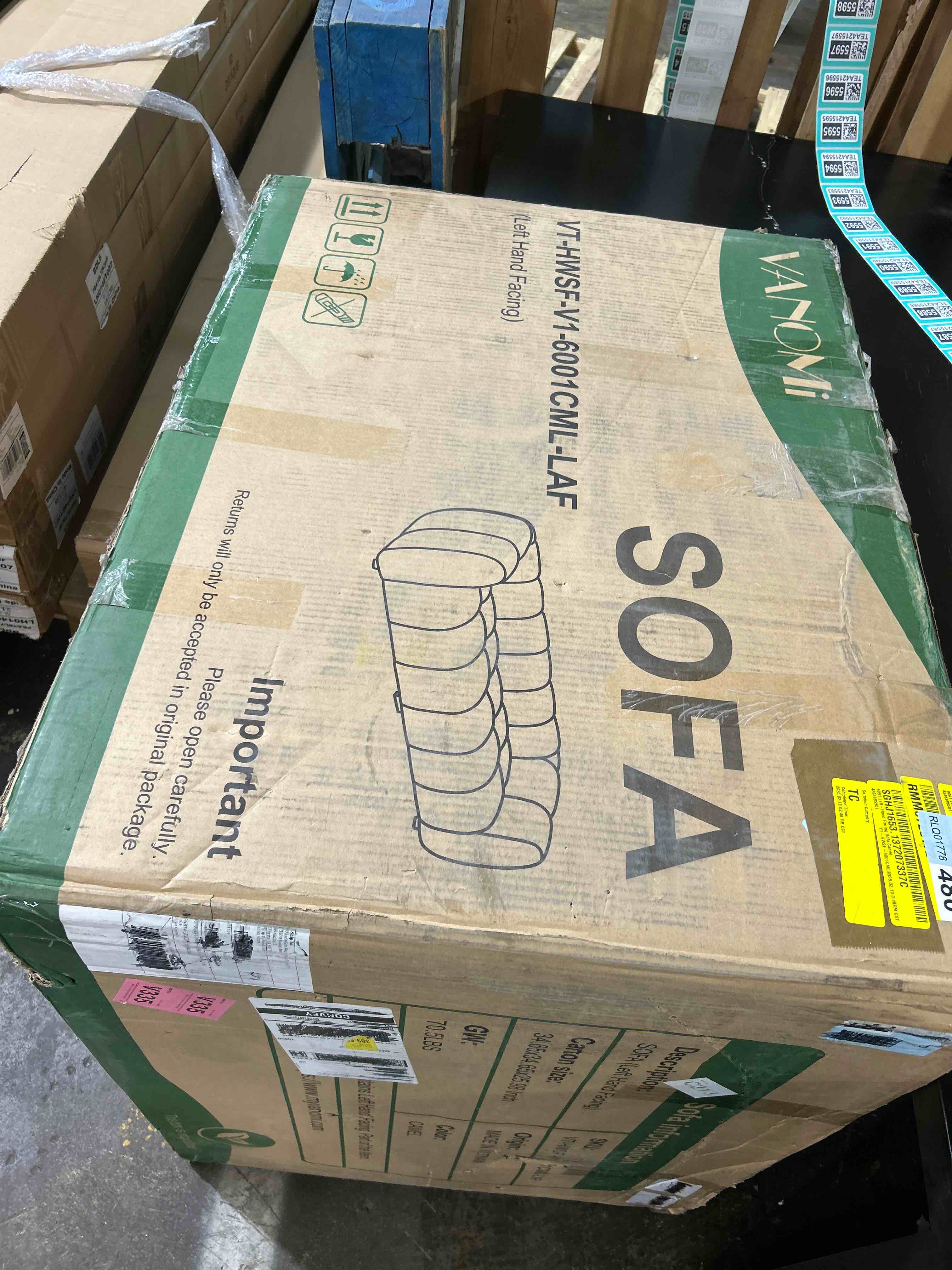 Condition photo showing As Is for Left-Hand Facing Sofa Camel(Incomplete 1 box only)