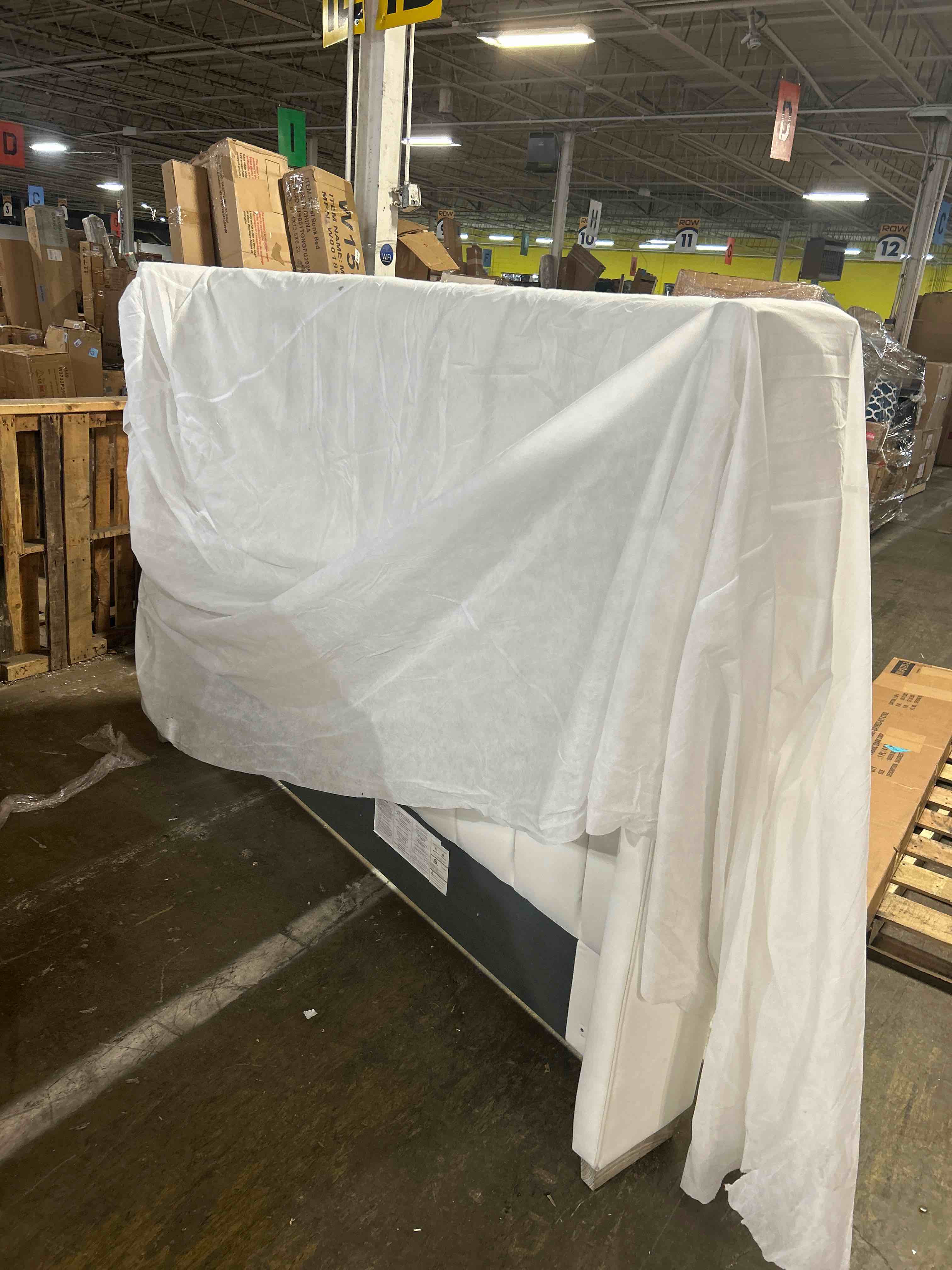 Condition photo showing As Is for Talyab Upholstered  Platform Bed(headboard only king )(White)