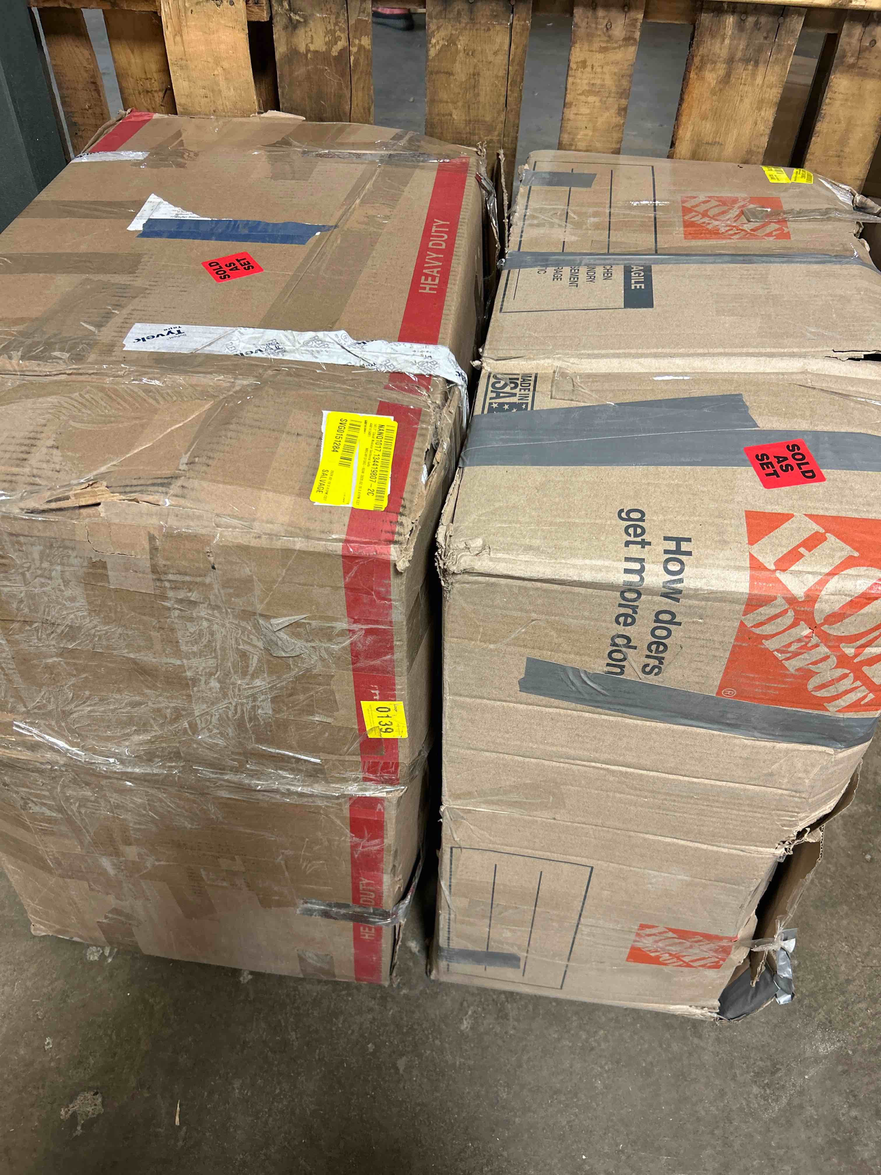 Condition photo showing As Is for 141.7" Oversized U-Shaped Modular Sectional Sofa - Chenille Cloud Couch with Deep Seats, Free-Combined Design, 5-Seater Sponge Sofa for Living Room, Durable & Comfortable (white)(Two pieces of couch only in two boxes)