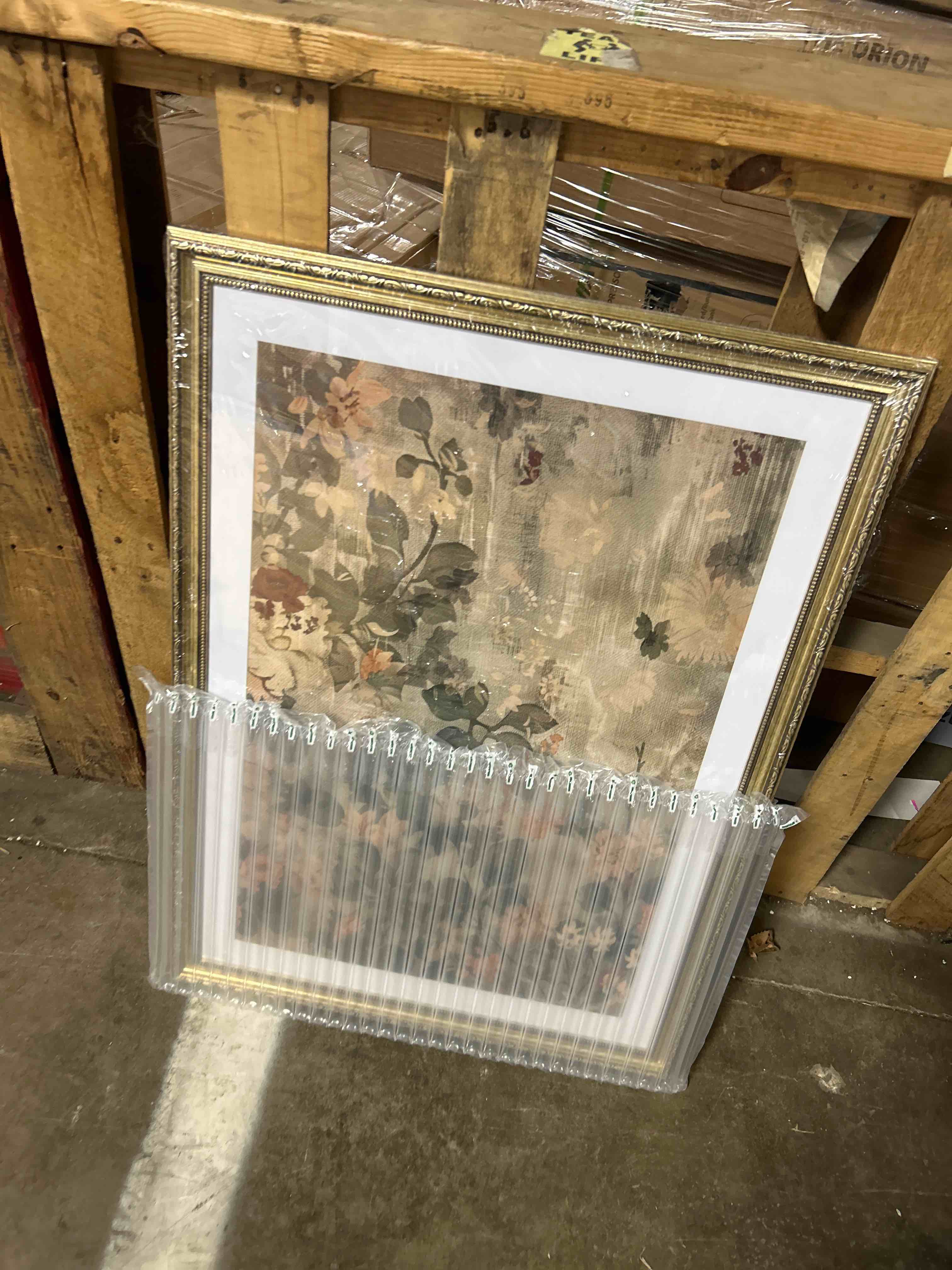 Condition photo showing As Is for 16x20 Gold Picture Frame, 2 Pack Ornate Vintage Picture Frames for Wall or Tabletop Display, 16x20 Photo Frame Gold with Plexialass, Display Poster 11x14 with Mat or 16x 20 without Mat for Antique Décor(1 picture frame only )