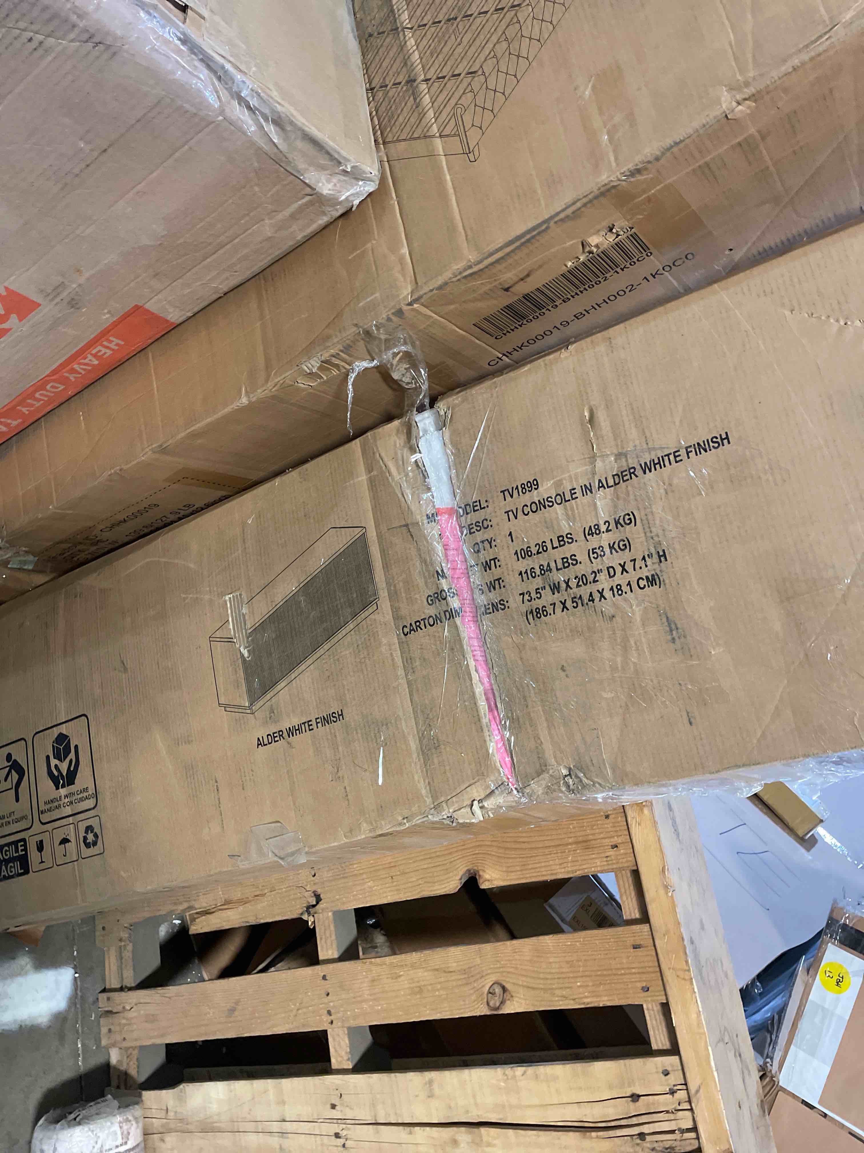 Condition photo showing As Is for Henn&Hart Hanson TV Stand, 70" Wide, White (used) 