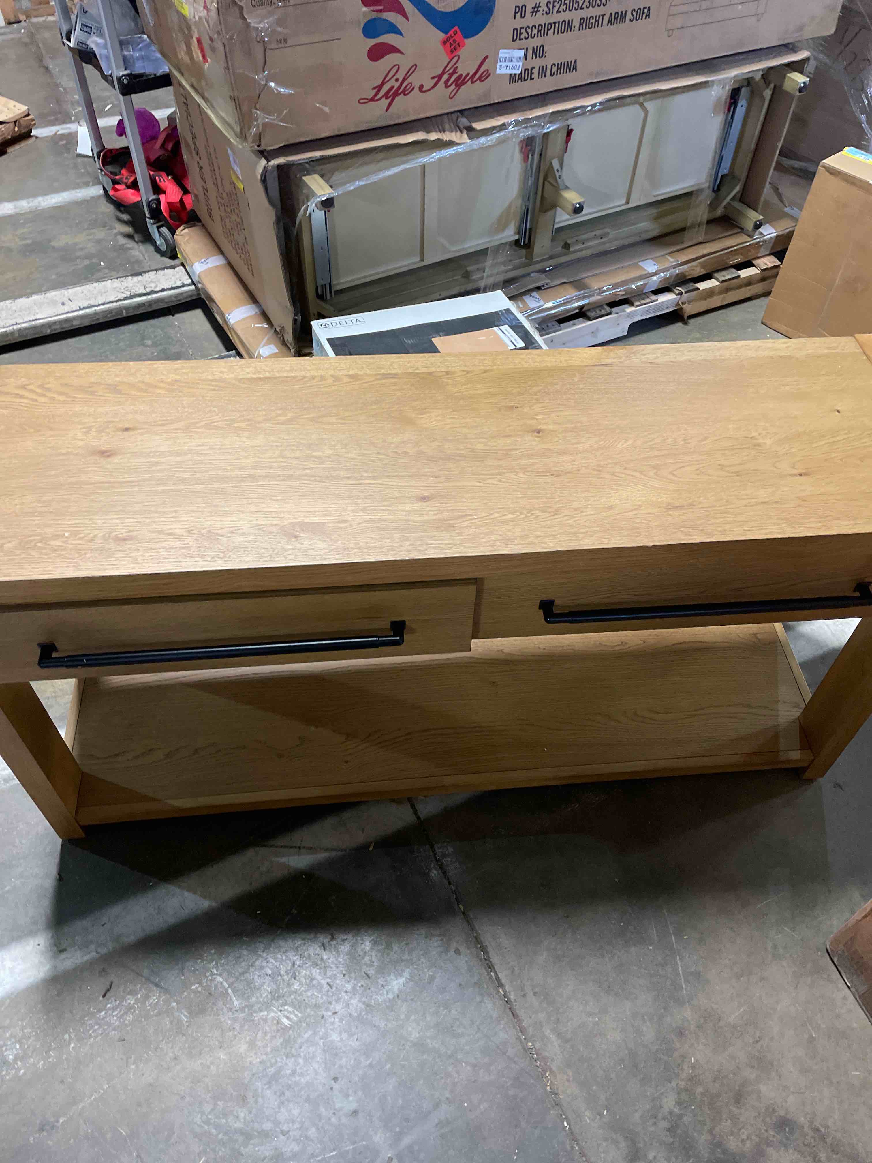 Condition photo showing Good Condition for Laroche 60 Console Table (damaged, small chips and one drawer dont close)