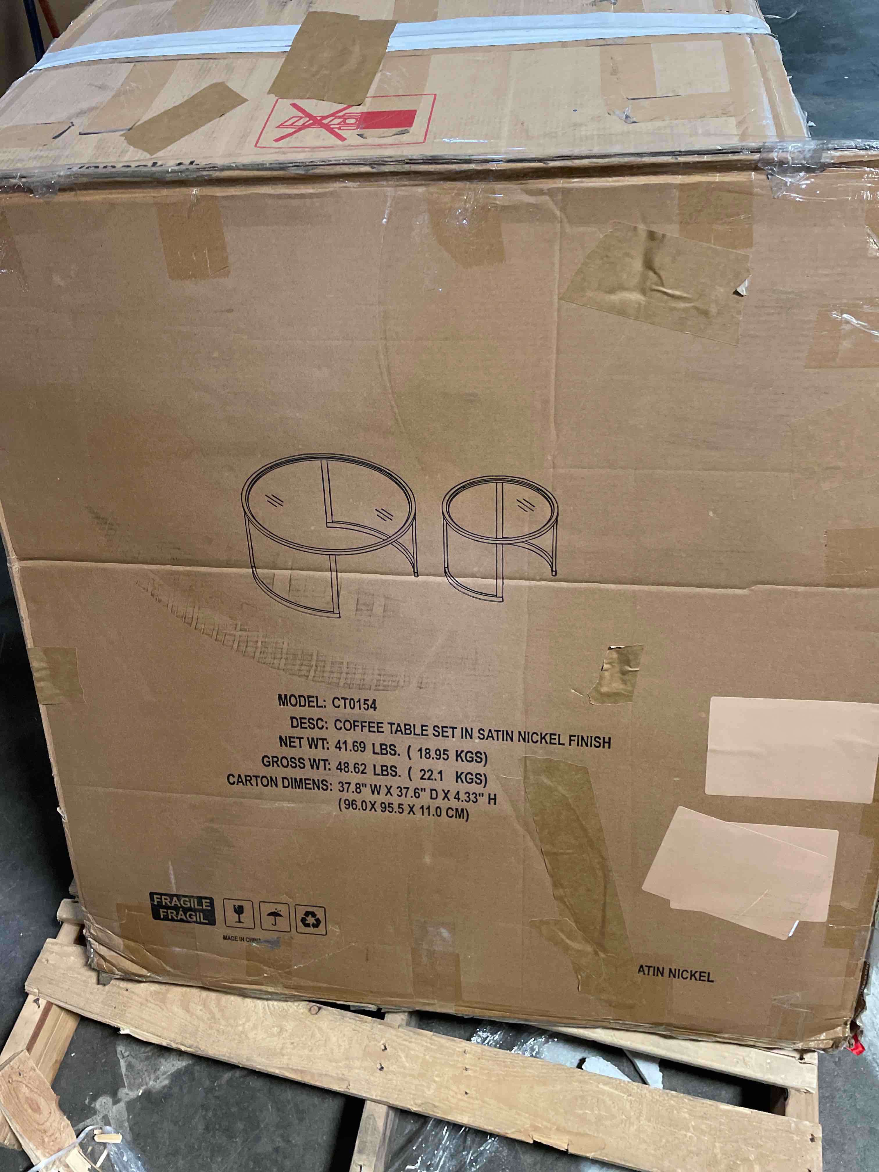 Condition photo showing New/Like New for Henn&Hart Round Nested Coffee Table in Satin Silver, for Home, Living Room, Bedroom, Entertainment Room, Office