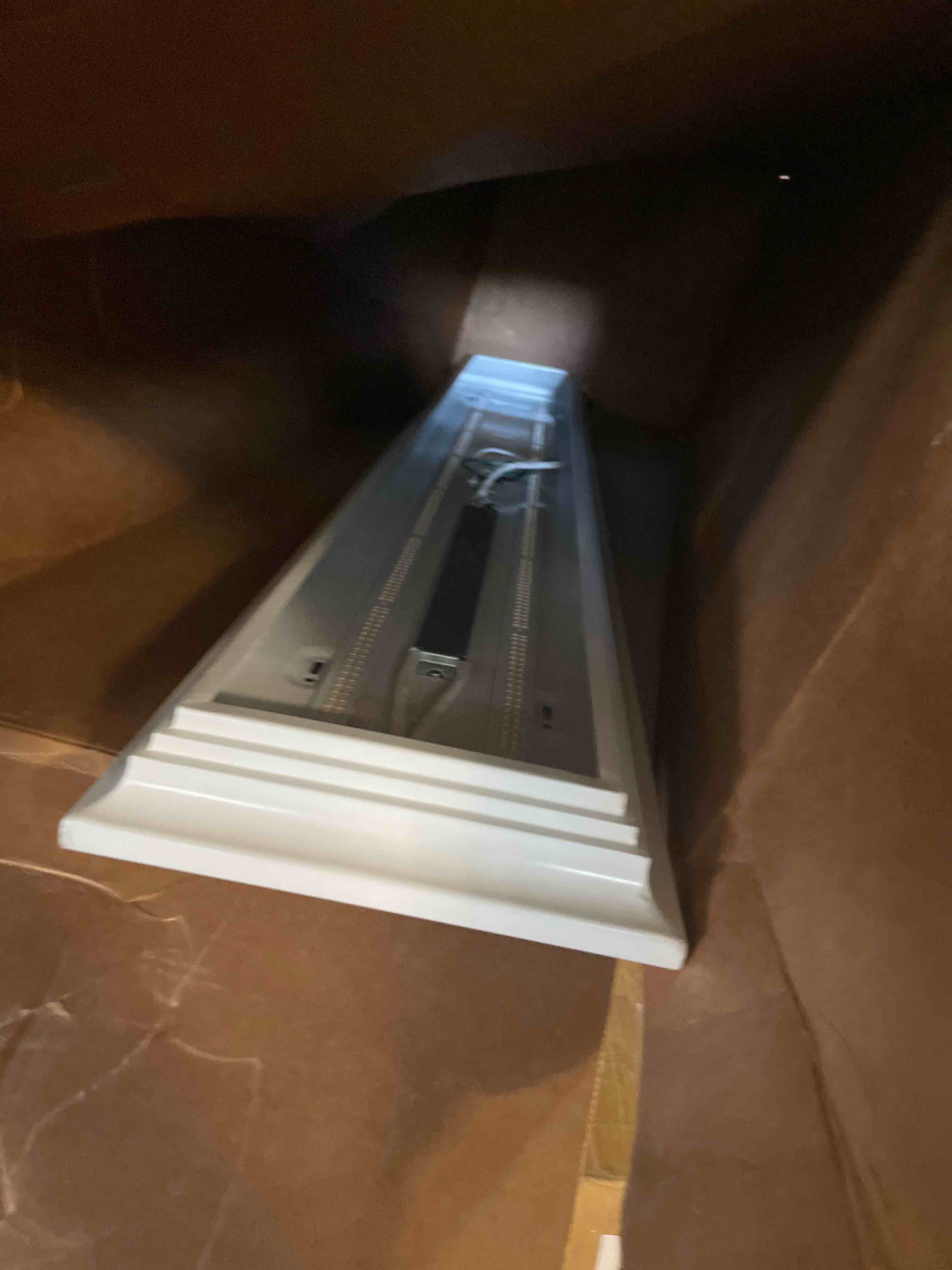 Condition photo showing As Is for Lithonia Lighting FMFL 30840 CAML 4000K WH 4-Foot LED Linear Flush Mount, 2800 Lumens, 120 Volts, 35 Watts, Damp Listed, White 4000K | Cool White Cambridge White
