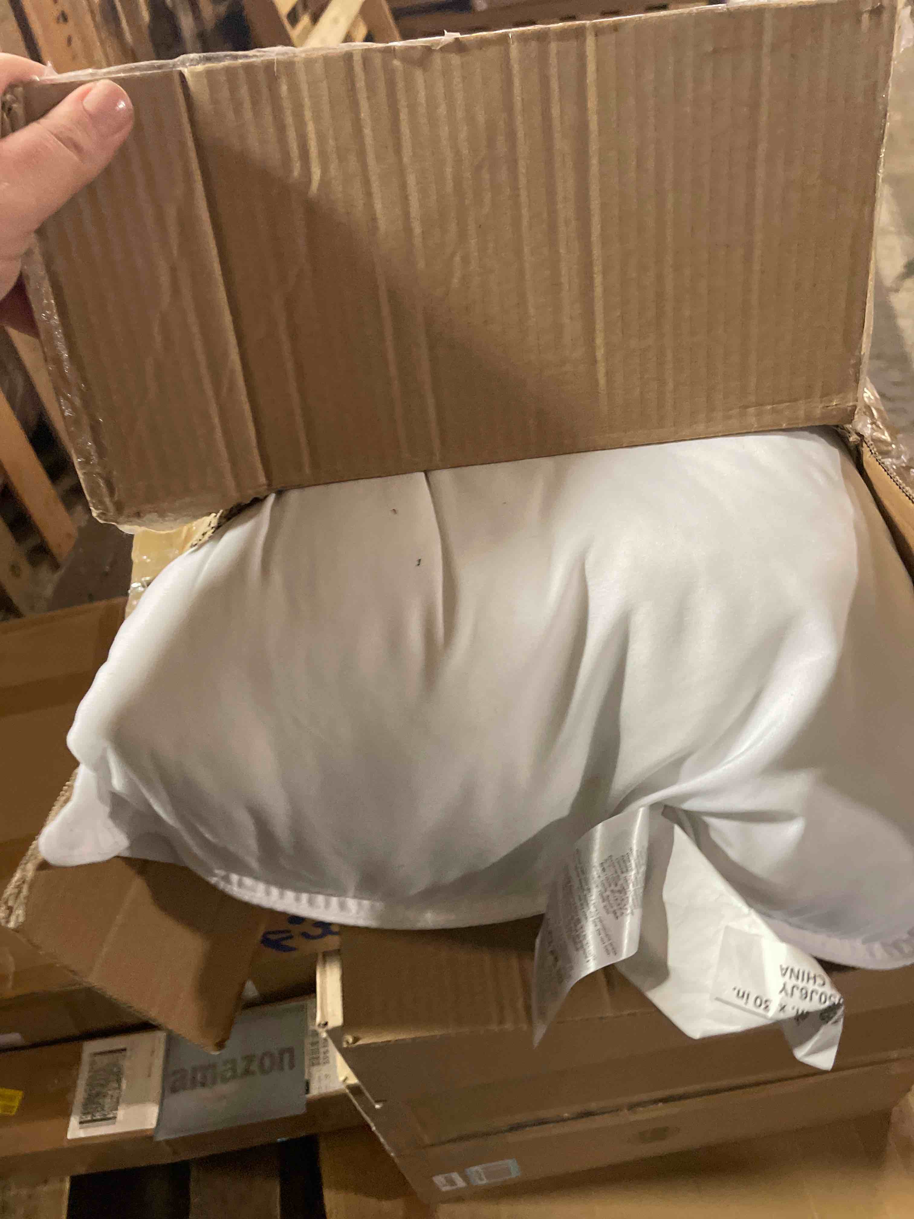 Condition photo showing As Is for Amazon Basics Down Alternative Pillows, Soft Density for Stomach and Back Sleepers, Queen - Pack of 2, White, 30 in L x 20 in W Queen - Pack of 2 Soft Pillow