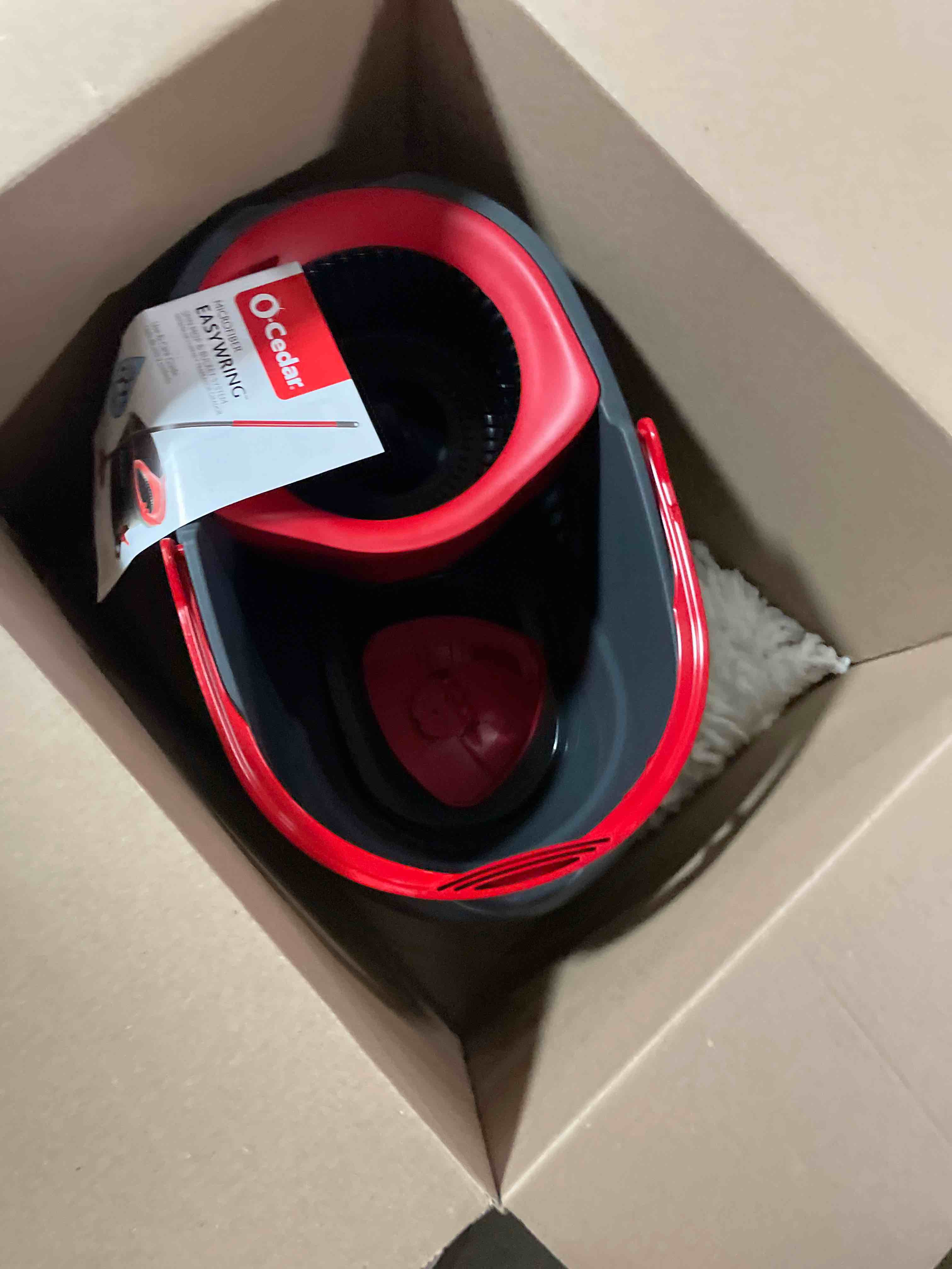 Condition photo showing As Is for O-Cedar EasyWring Microfiber Spin Mop, Bucket Floor Cleaning System, Red, Gray, Standard Easywring Spin Mop & Bucket