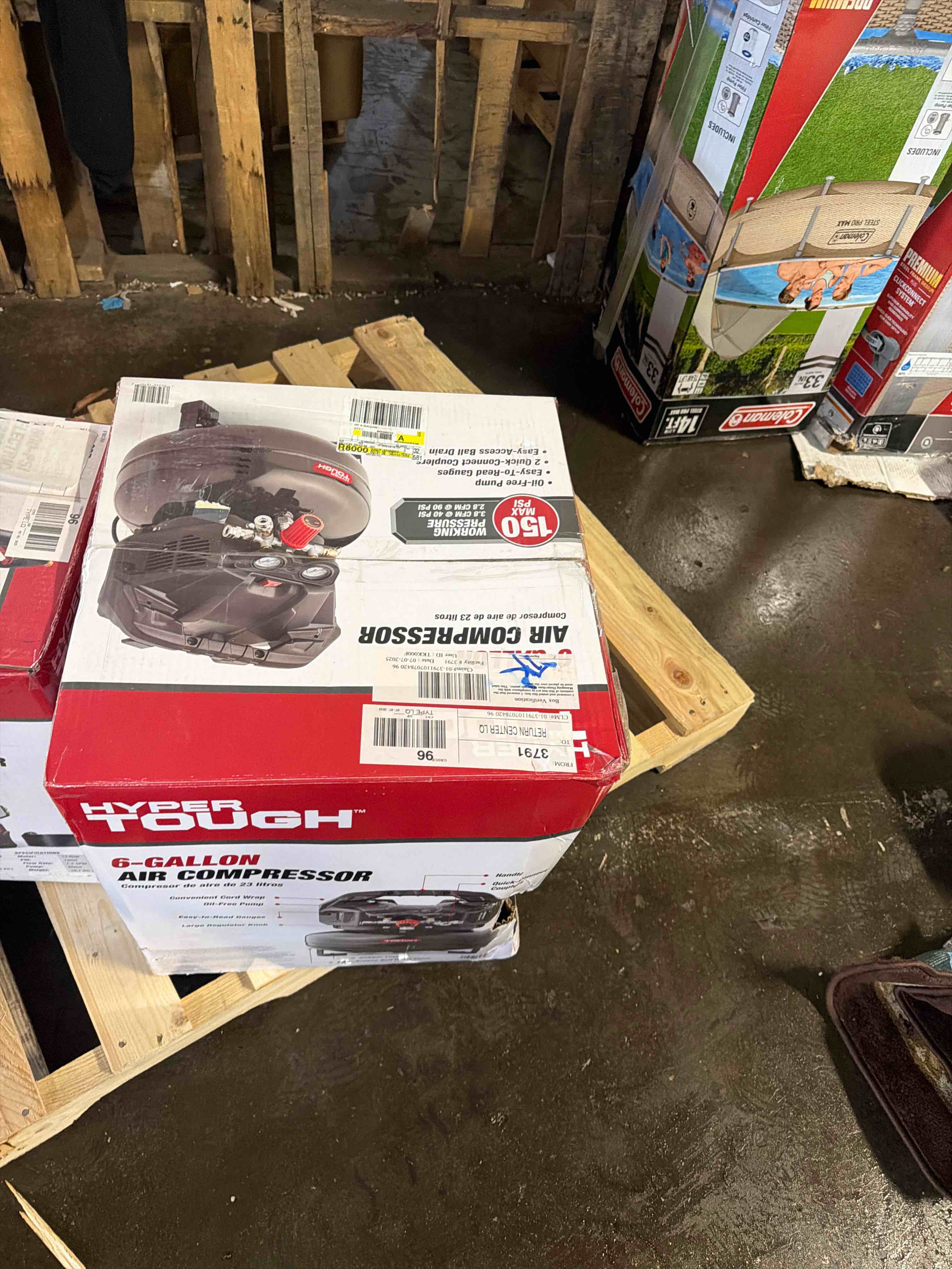 Condition photo showing New/Like New for Hyper Tough Black 150 PSI Oil-Free Pancake Air Compressor 6 gal