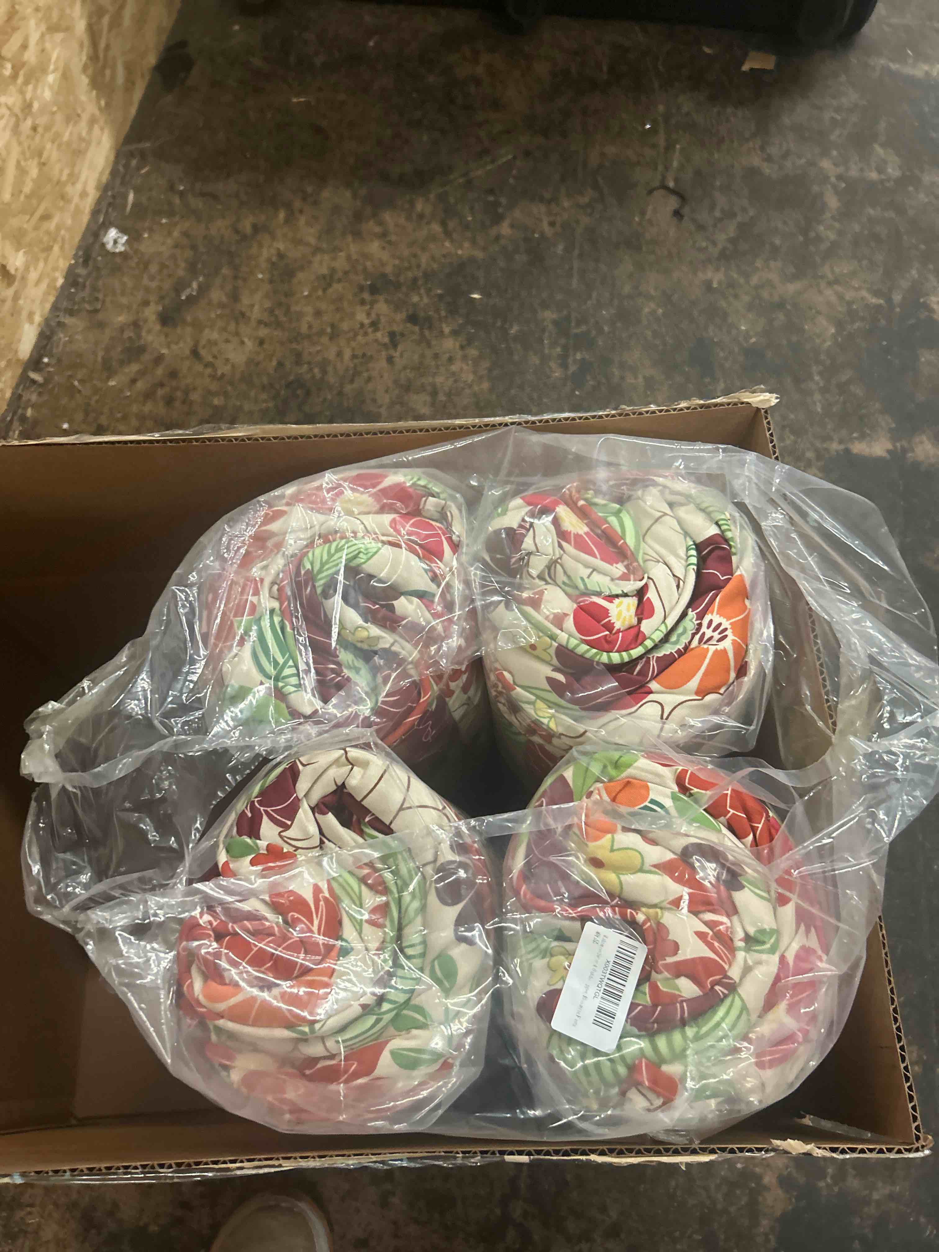 Condition photo showing New/Like New for set of 4 outdoor dining chair cushions, comfort patio seating cushions, 44 x21x4.5 inch, single welt and zipper (khaki floral)