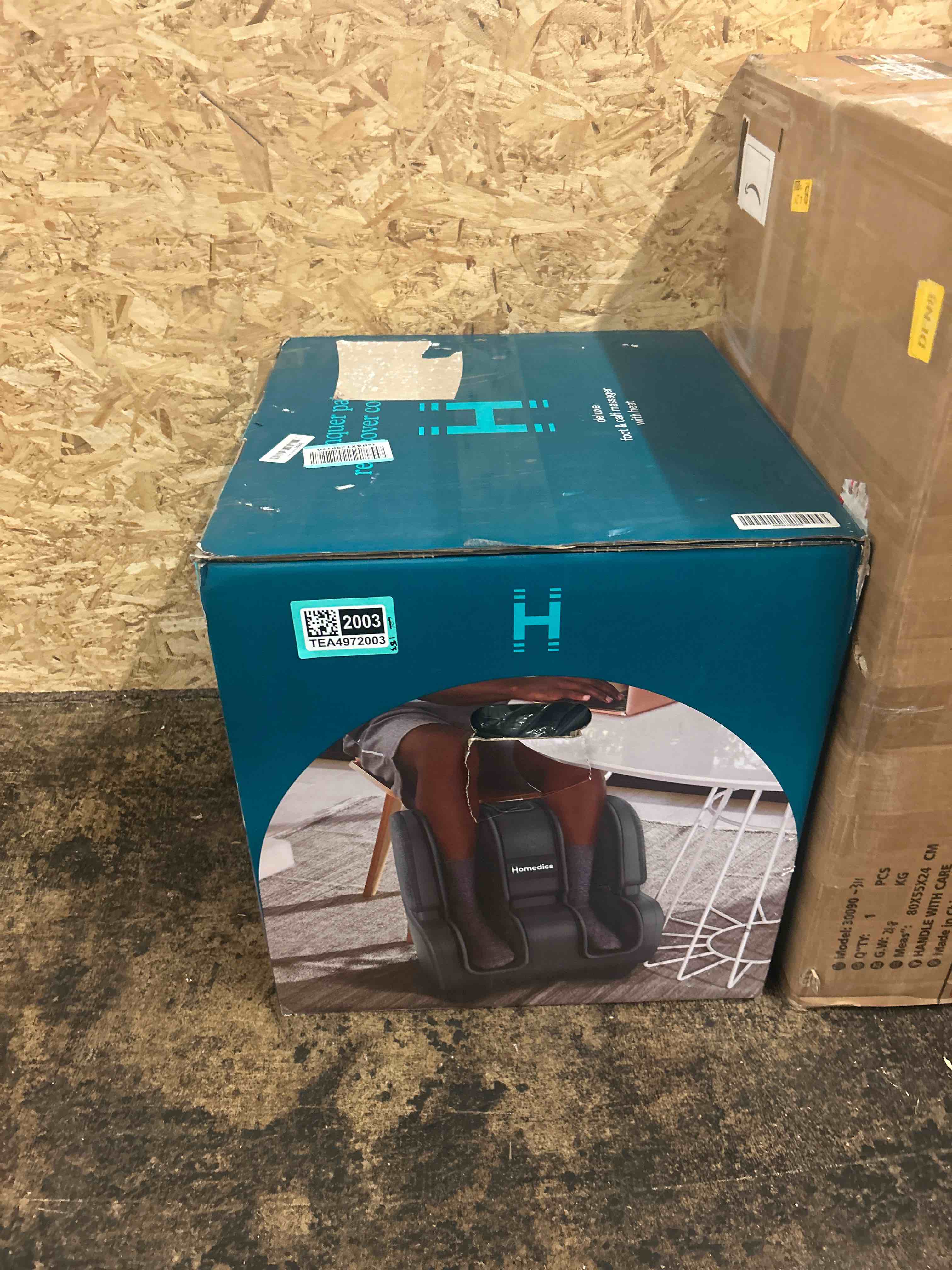 Condition photo showing New/Like New for homedics deluxe foot massager & calf massager, rolling & compression massage, adjustable tilt, washable liners, 4 programs, 3 intensity for muscle relief and post-workout recovery