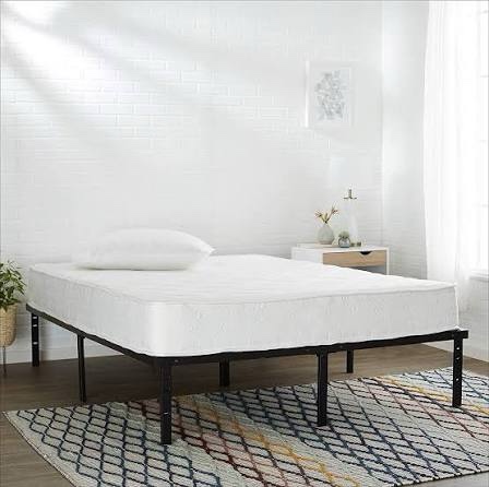 Condition photo showing New/Like New for amazon basics metal bed frame, non-foldable platform with under-bed storage space, durable steel, protective floor pads, easy assembly, queen, 60w x 80l in, black