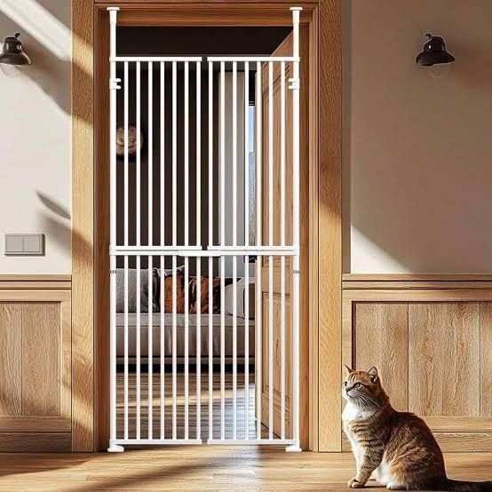70.86" extra tall cat pet gate for doorways indoor proof 29.92-37.80" wide tall dog puppy safety baby gate for cat pet, pressure mounted no drill walk through white metal