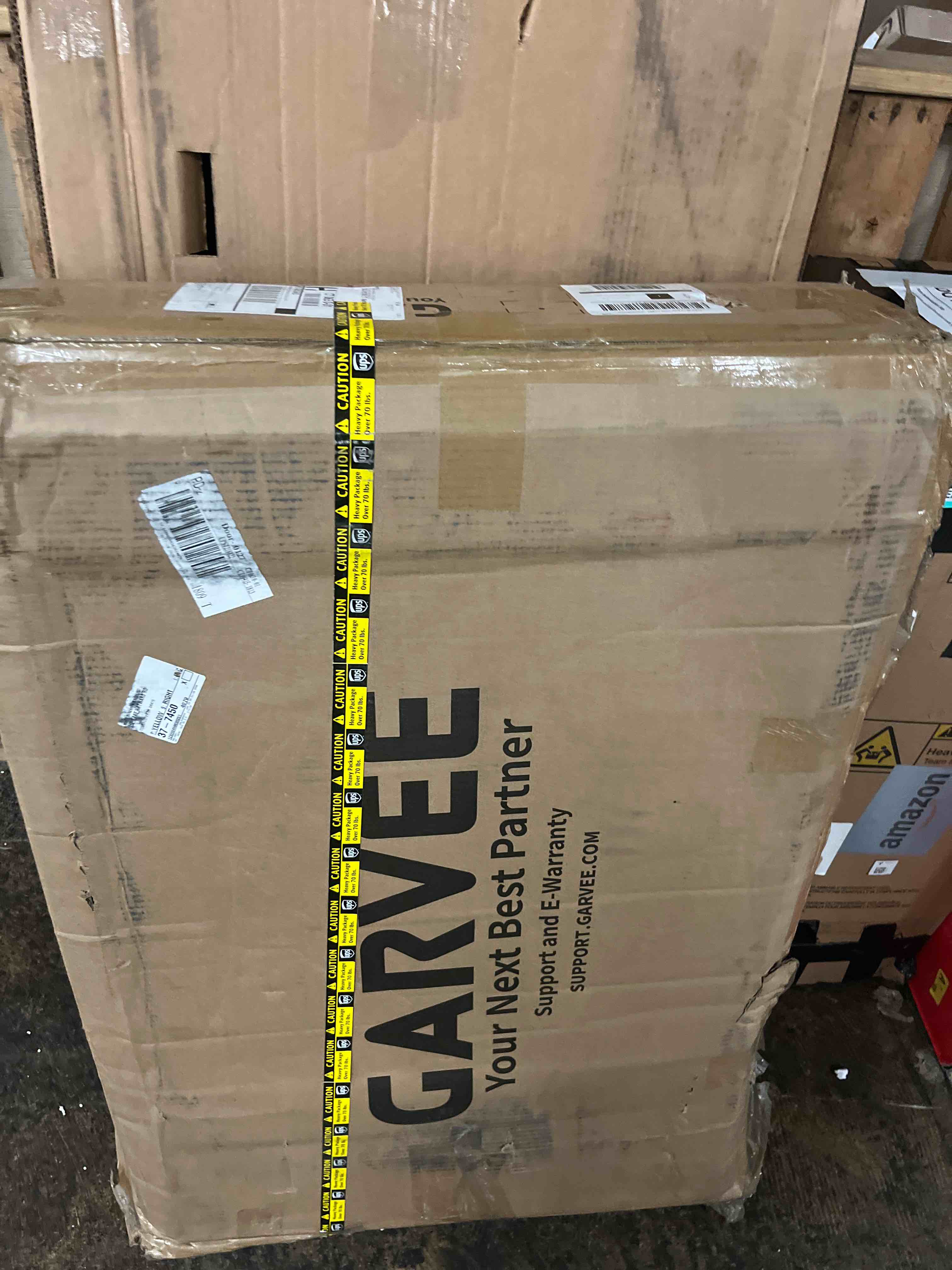 Condition photo showing New/Like New for garvee double dog crate furniture, 83'' large dog crate furniture for 2 dogs with 4 doors and 2 drawers, dog kennel furniture for large dogs indoor with locks, black