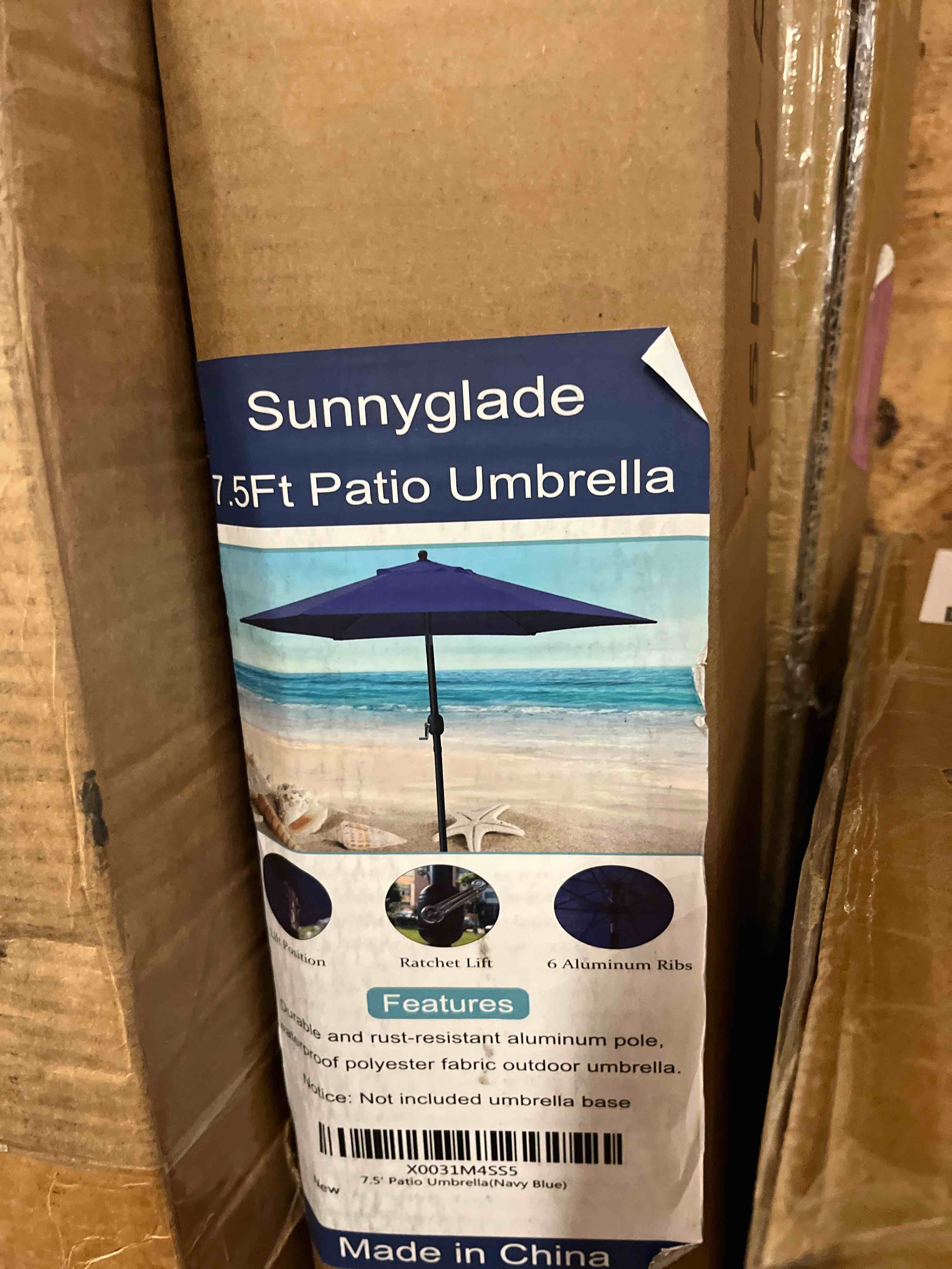 Condition photo showing New/Like New for sunnyglade 7.5' patio umbrella outdoor table market umbrella with push button tilt/crank, 6 ribs (navy blue)