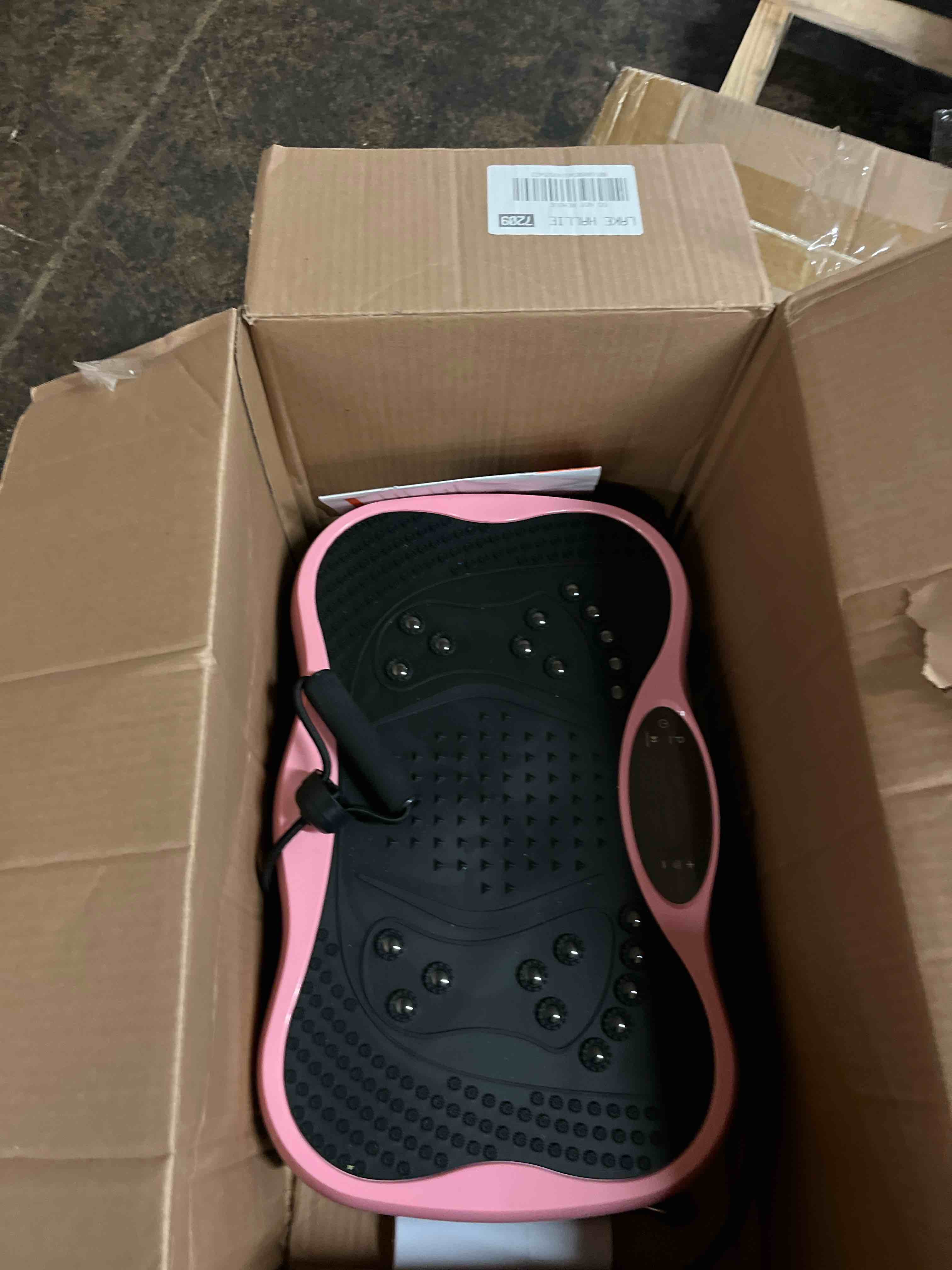 Condition photo showing New/Like New for vibration plate exercise machine, 130 levels full body workout vibrating plate for lymphatic drainage weight loss, 450 lbs capacity shake platform with resistance bands bluetooth for women men pink
