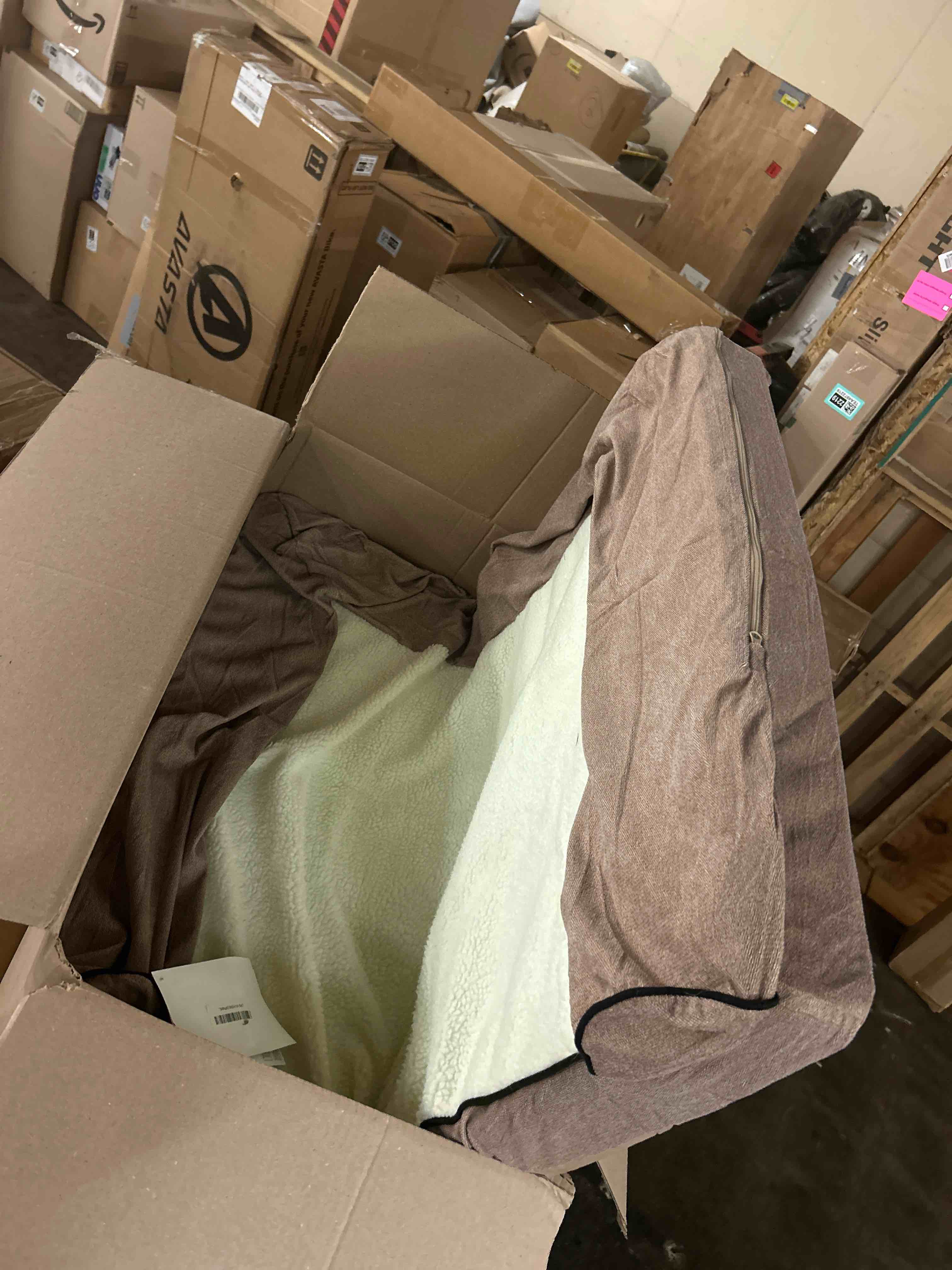 Condition photo showing New/Like New for furhaven pet products faux fleece & chenille cooling gel top sofa pet bed for dogs & cats - cream jumbo