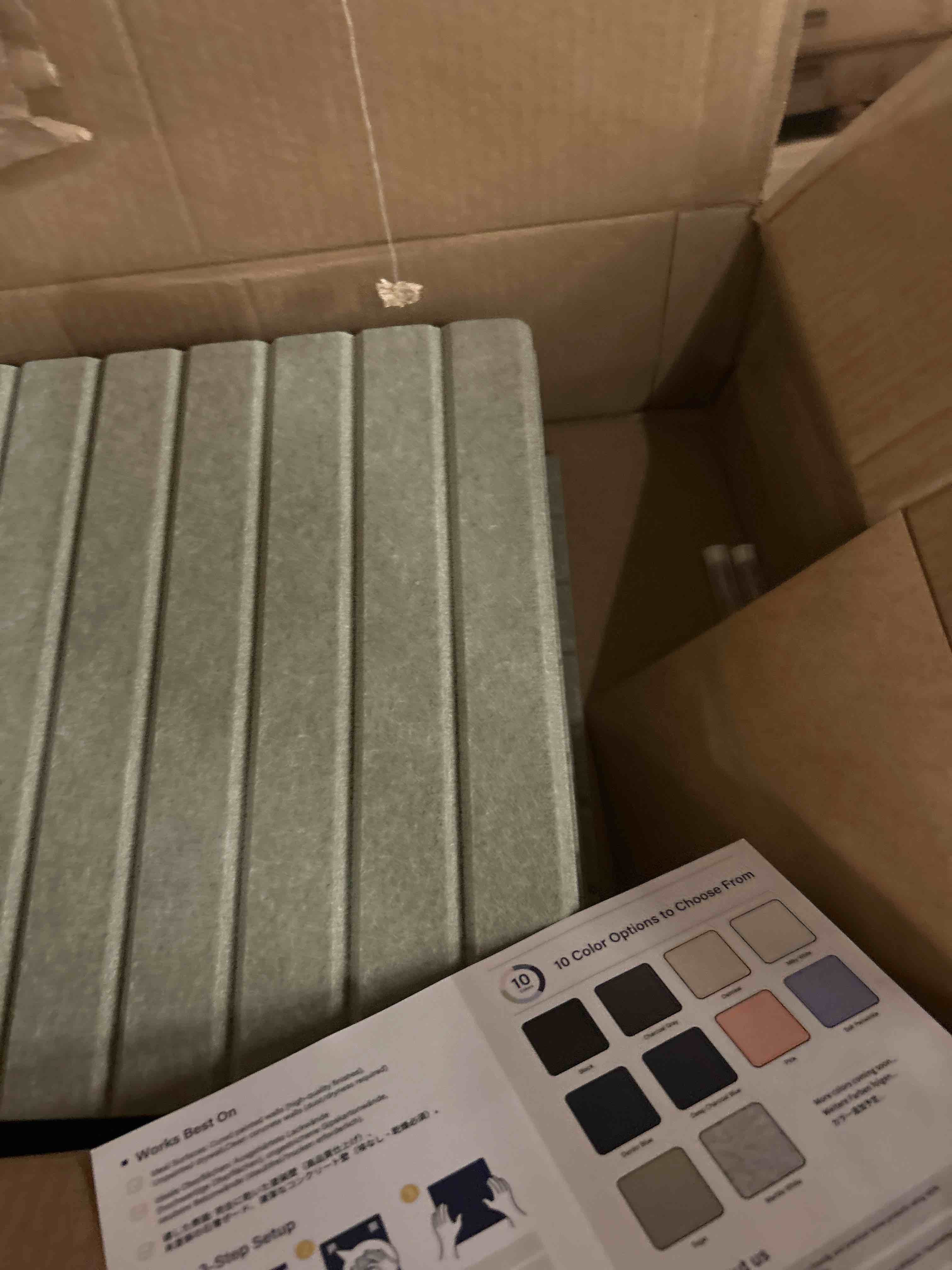 Condition photo showing New/Like New for aothia 12-pack felt bulletin board tiles 48"x36", modular pin board for notes, photos & mood boards, cork board alternative for smooth walls, 0.35" thick, 70 adhesive tabs & 40 pins, sage green