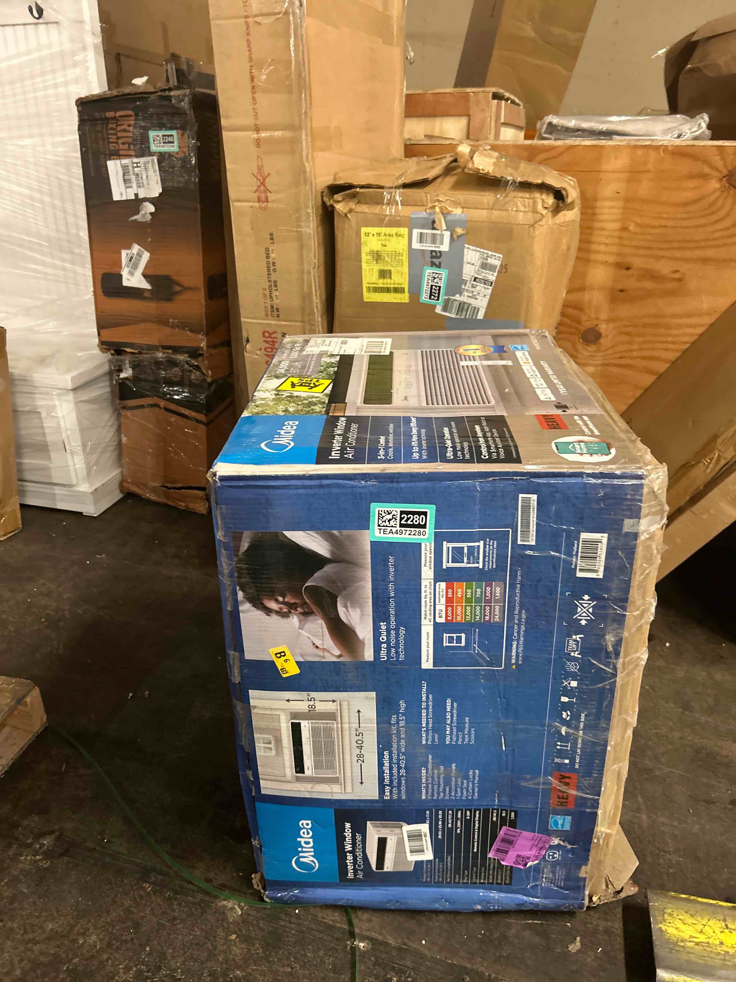 Condition photo showing New/Like New for midea 24,000 btu smart inverter window air conditioner with app, alexa control, 230v ac unit cools up to 15,00 sq. ft, quiet operation, energy saving, remote & easy installation kit, white