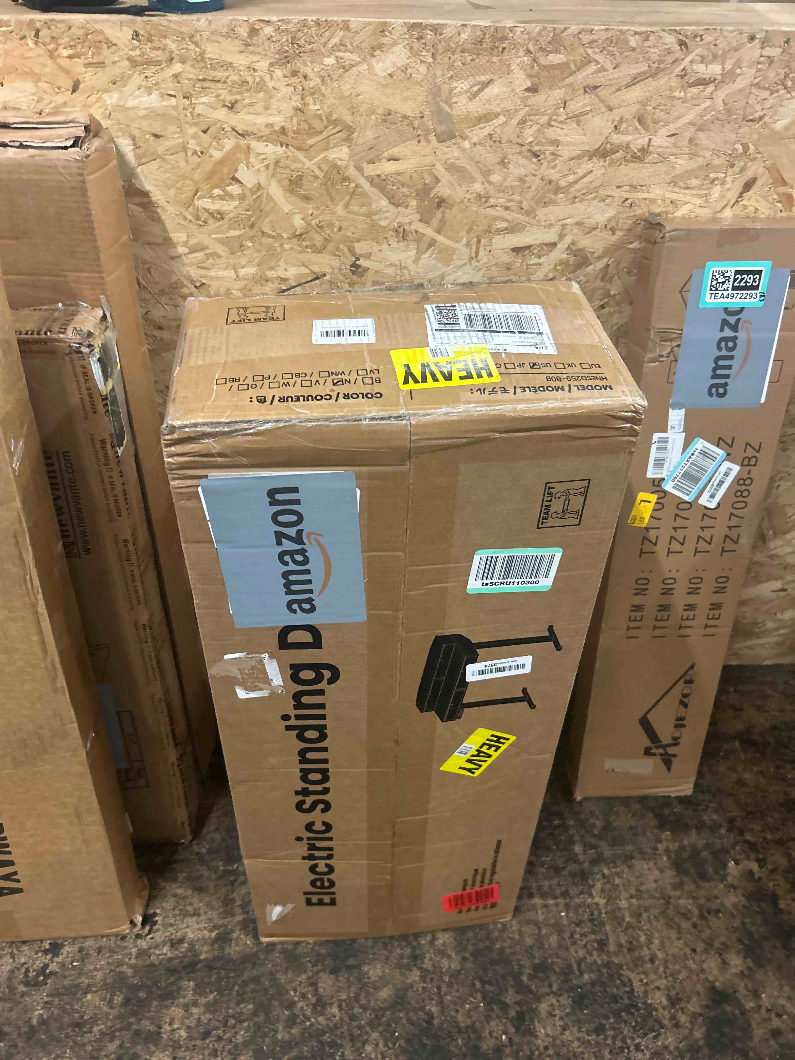 Condition photo showing New/Like New for huanuo 32 x 20 inch electric standing desk with 4 drawers, adjustable height sit stand home office desk, c-clamp mount compatible, ergonomic stand up desk with 4 preset heights, natural