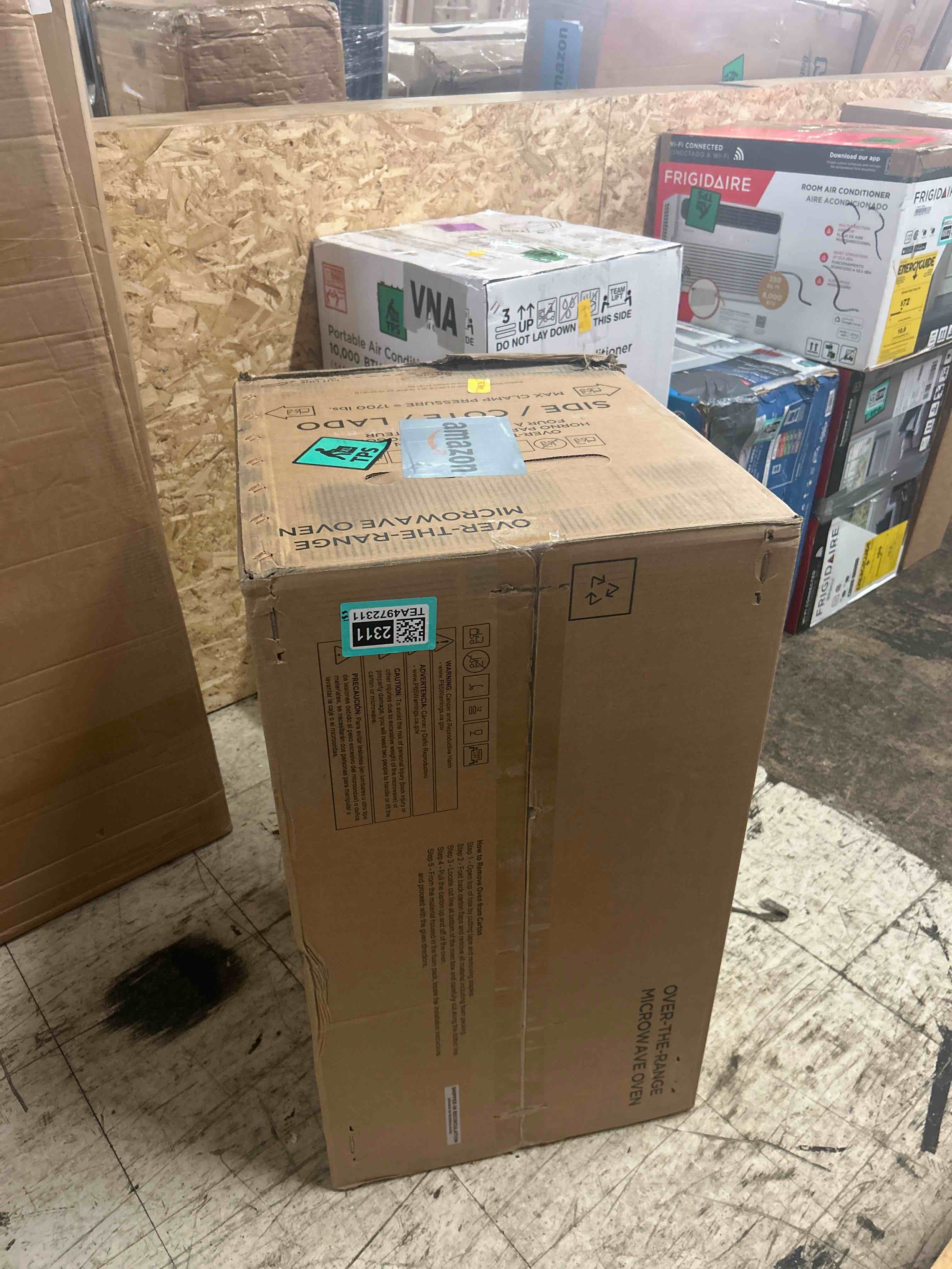 Condition photo showing New/Like New for ge 30" over-the-range microwave, 1.6 cu. ft., 1000 watts, 300 cfm hood vent, led lighting, auto defrost, easy mount install, stainless steel, jvm3160rfss