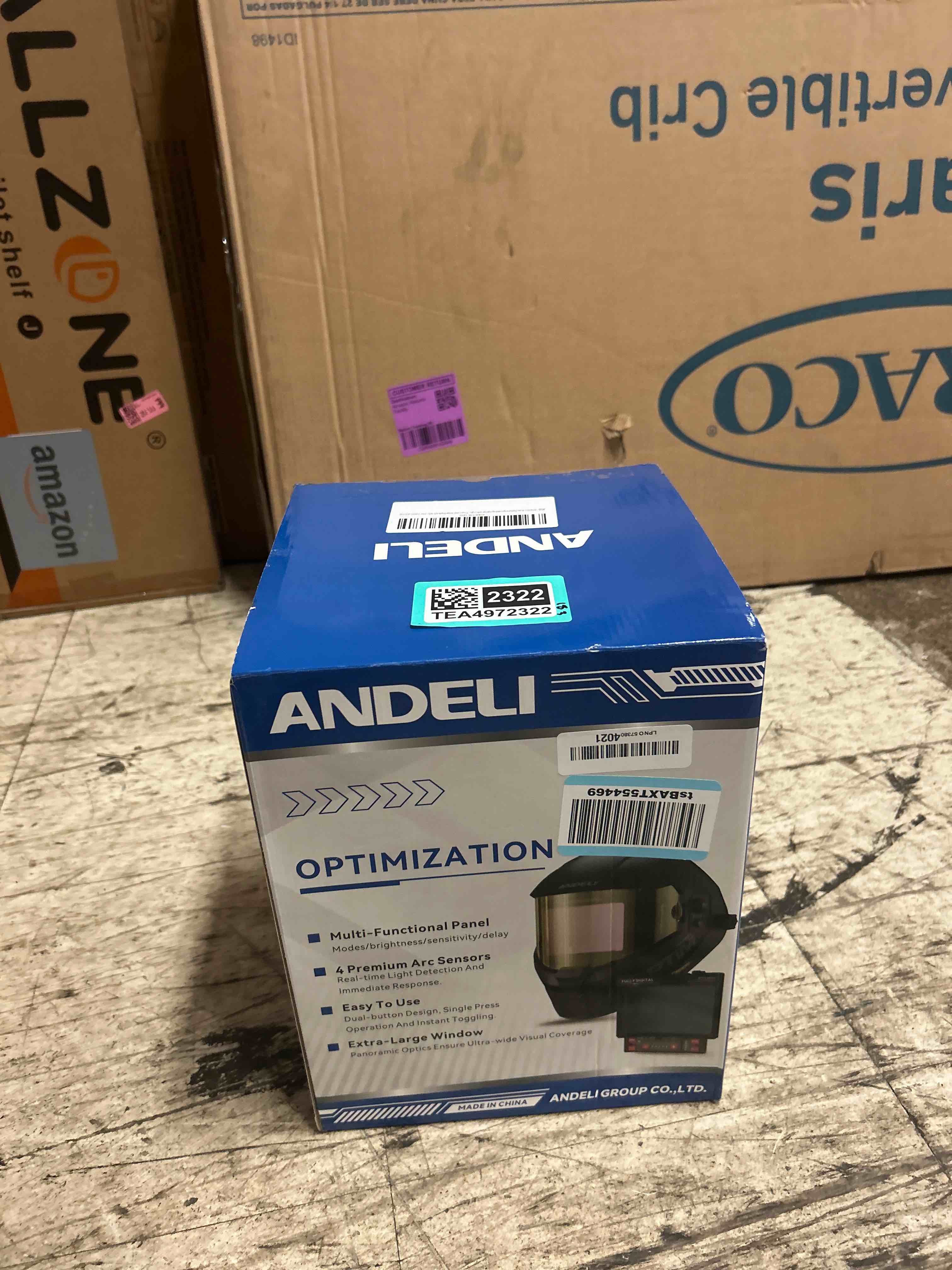 Condition photo showing New/Like New for andeli welding helmet with light-full digital filter, 7.2"x3.2" extra wide panoramic view auto darkening, type-c fast charging true color wide shade 4/5-9/9-13 for weld cut grind