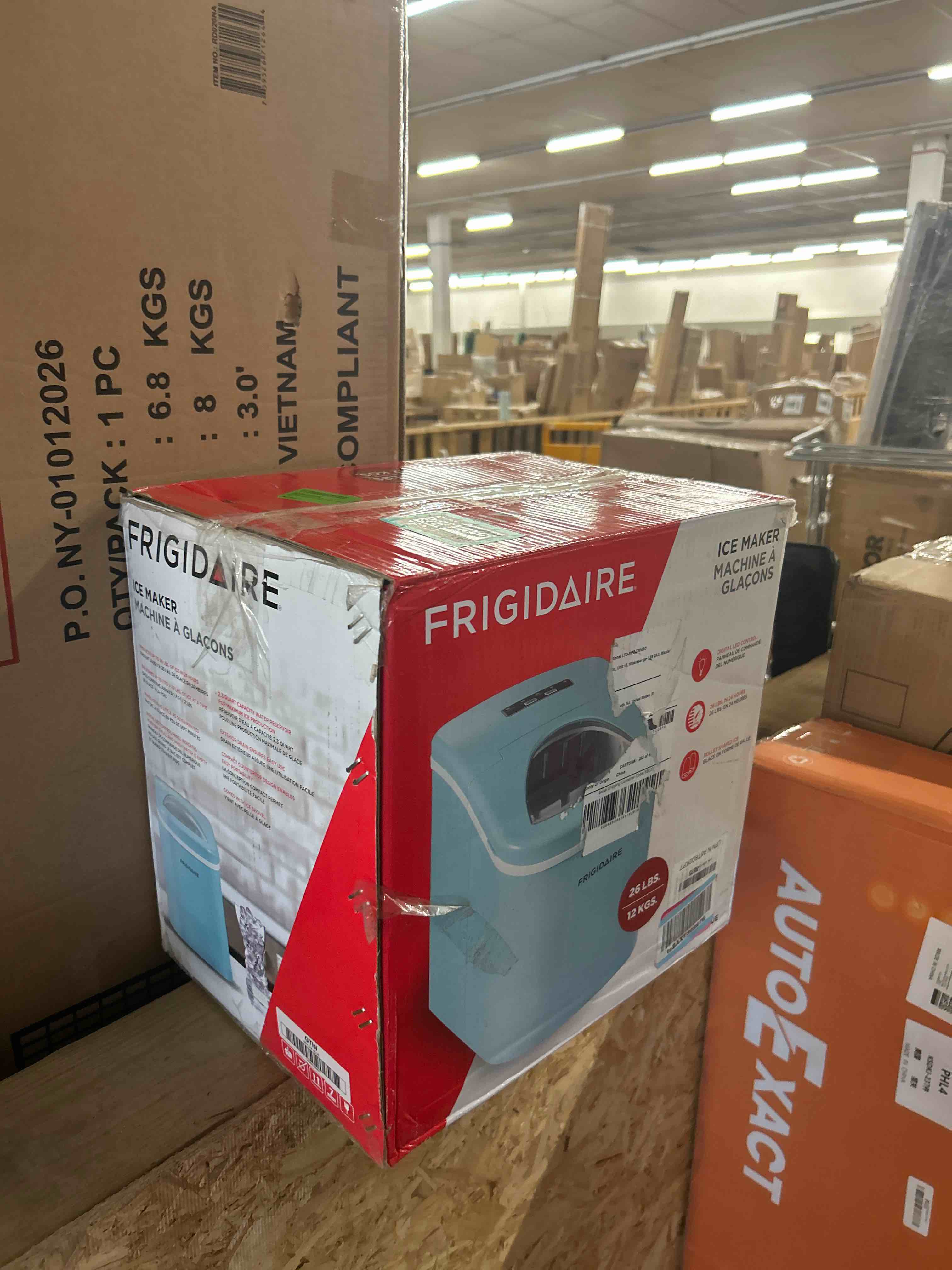 Condition photo showing New/Like New for frigidaire efic108-blue compact ice maker, counter-top portable, 26 lb per day, blue