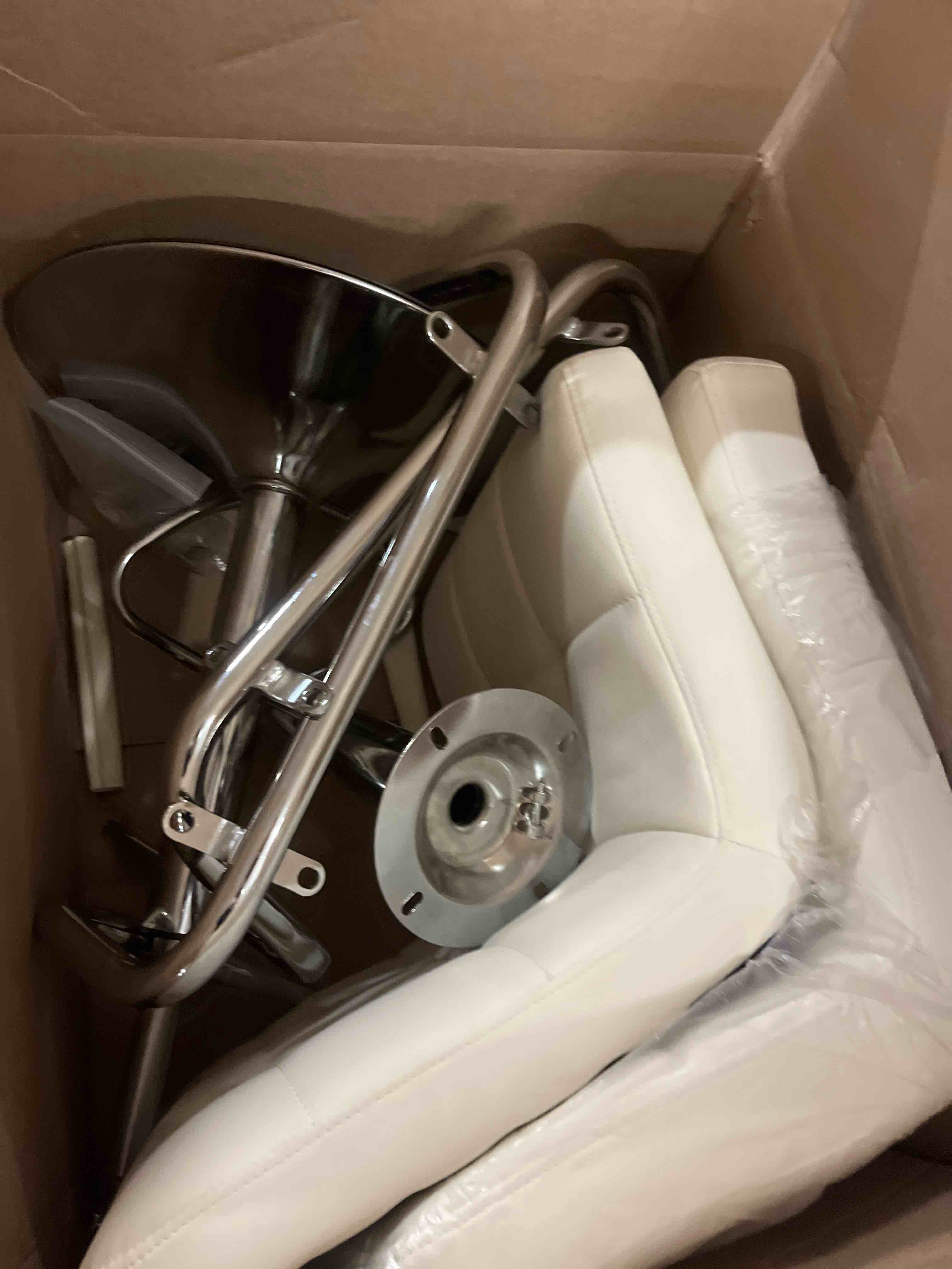 Condition photo showing New/Like New for yaheetech bar stools set of 2, pu leather adjustable swivel barstools, hydraulic kitchen counter height bar chairs with armrest and back for bar, kitchen, dining room, white