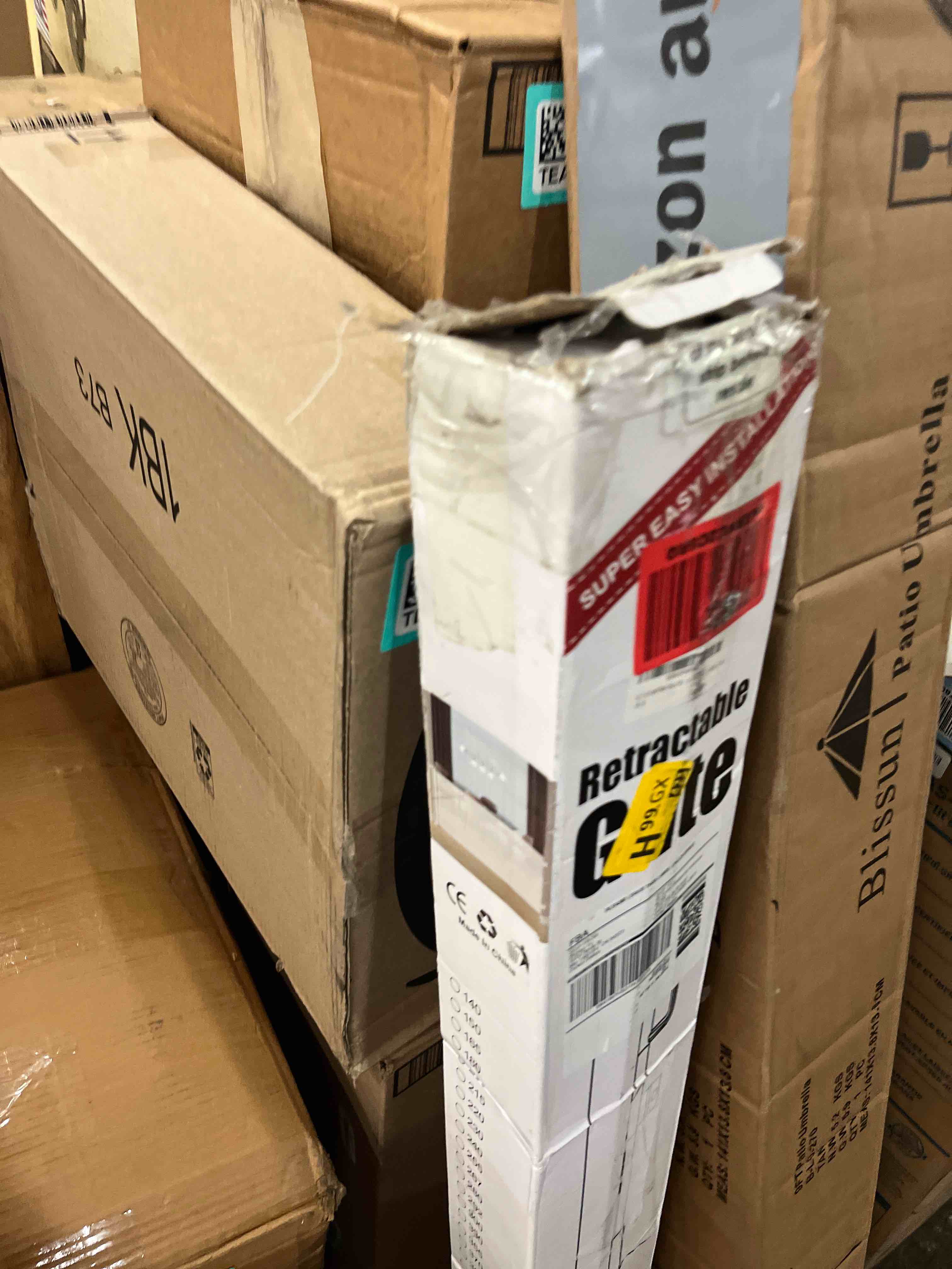 Condition photo showing New/Like New for reinforced 42'' extra tall x 80'' wide retractable baby gates with rods to prevent crawling through, extra tall dog gate for large openings indoor long mesh pet gate for stairs and doorways, gray