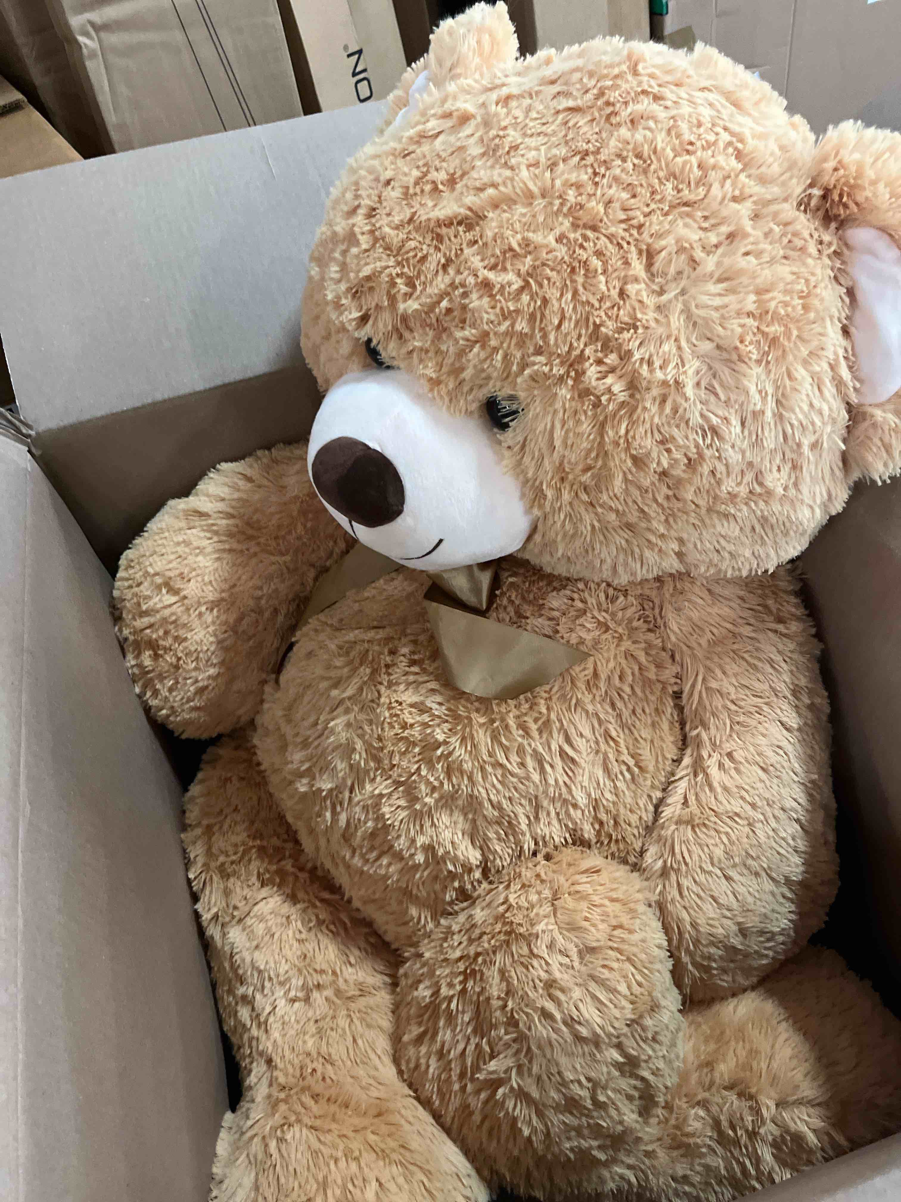 Condition photo showing New/Like New for morismos giant teddy bear stuffed animal 4 ft,51'' big tan teddy bear for girlfriend boyfriend wife mother fiancée valentine's gift,large stuffed animal plush for christmas birthday baby shower,tan