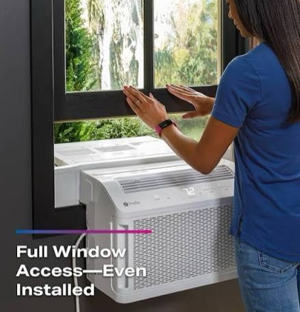 Condition photo showing New/Like New for ge profile clearview inverter window air conditioner unit, 10,300 btu, u-shaped adjustable depth, energy efficient cooling up to 450 sq ft., ultra quiet, smart home capable, includes remote, white