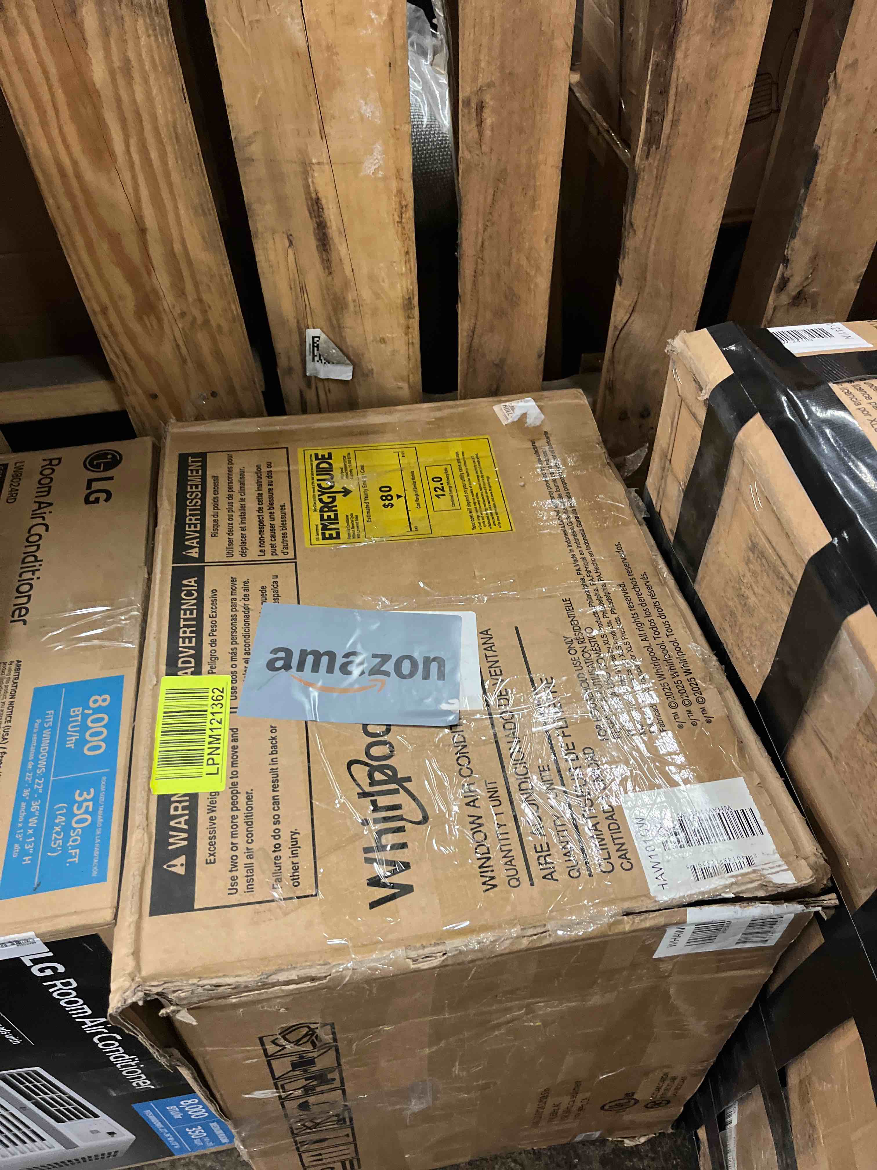 Condition photo showing New/Like New for whirlpool 10,000 btu window air conditioner with dehumidifier, 115v, window ac for rooms up to 450 sq. ft., living room, bedroom, or kitchen, with remote control, digital display, and 24h-timer, white