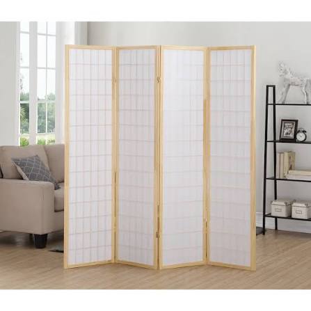 roundhill furniture roland 4 panel oriental shoji screen/room divider in natural