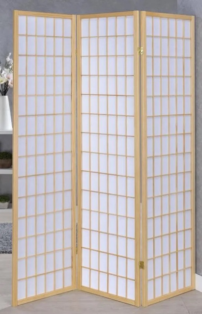 Condition photo showing As Is for roundhill furniture roland 4 panel oriental shoji screen/room divider in natural