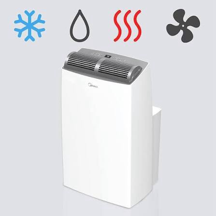Condition photo showing New/Like New for midea duo 14,000 btu(12,000 btu sacc) high efficiency inverter, quiet portable air conditioner, cools up to 550 sq.ft., works with alexa/google assistant, includes remote control&window kit (renewed)