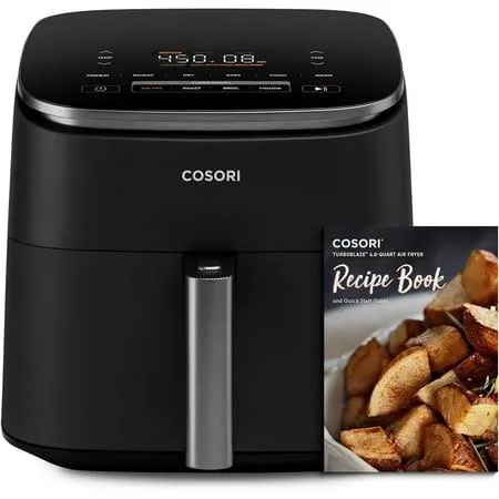 cosori air fryer 9-in-1, compact & large 6-qt, fast turbo modes, 90-450°f precise heat for even results, up to 95% less oil*, roast, bake, dry, reheat, frozen, broil, proof, 120v, turboblaze, grey