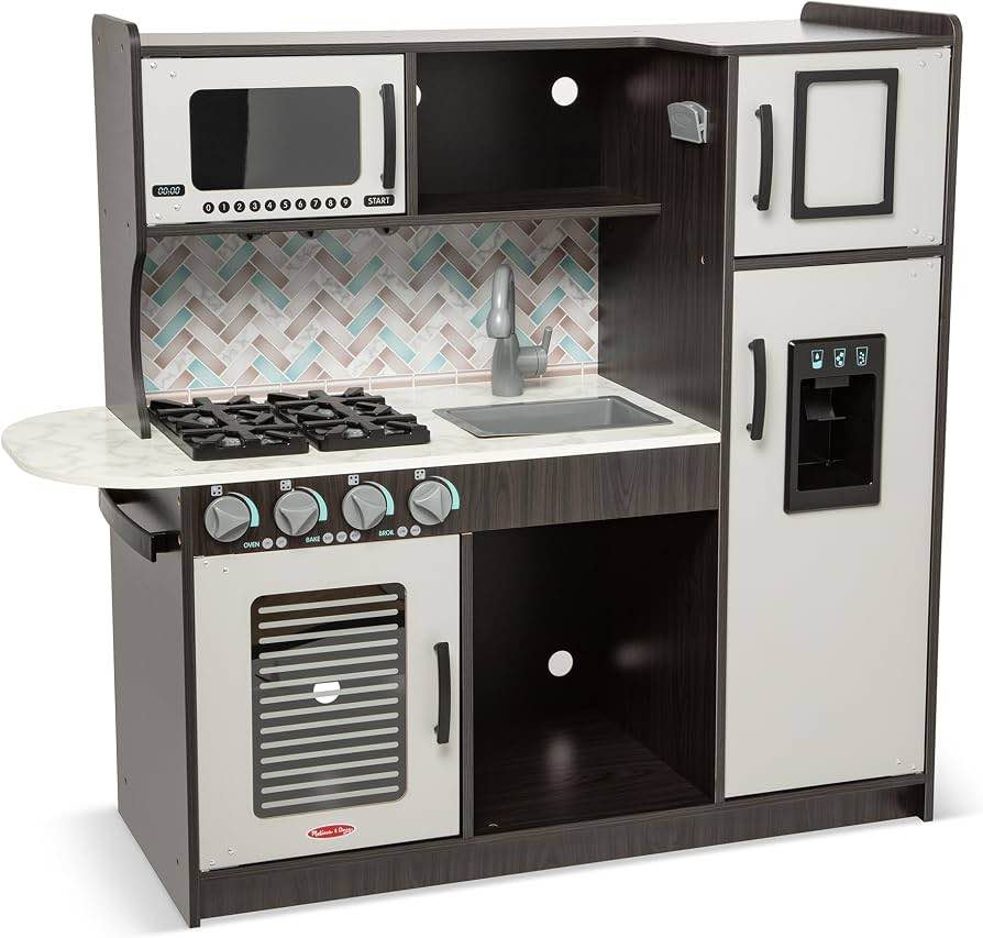 melissa & doug wooden chef's kitchen set for kids with play kitchen accessories & ice cube dispenser, preschool learning toys for girls & boys 3+ - fsc certified