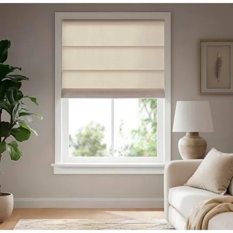 madison park galen cordless fabric privacy single panel darkening, energy efficient roman shade, window curtain, 39"w x 64"h, basketweave ivory