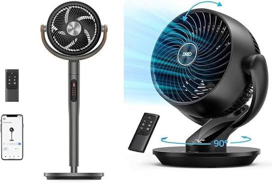 dreo pedestal fan with remote, polyfan 513s, 43'' quiet standing fan for home bedroom, 120°+105° smart oscillating floor fans with wi-fi/voice control, works with alexa/google, 6 modes, 8 speeds