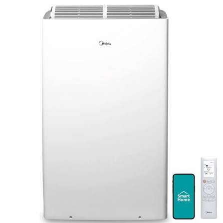 midea duo 14,000 btu(12,000 btu sacc) high efficiency inverter, quiet portable air conditioner, cools up to 550 sq.ft., works with alexa/google assistant, includes remote control&window kit (renewed)